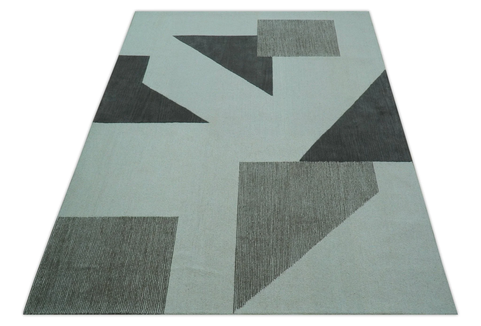 Azure Custom Made Geometrical Charcoal And Gray Hand Tufted Wool  Rug - Image 10