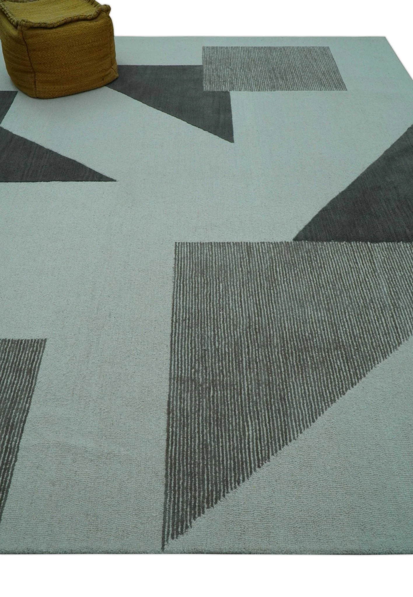 Azure Custom Made Geometrical Charcoal And Gray Hand Tufted Wool  Rug - Image 9