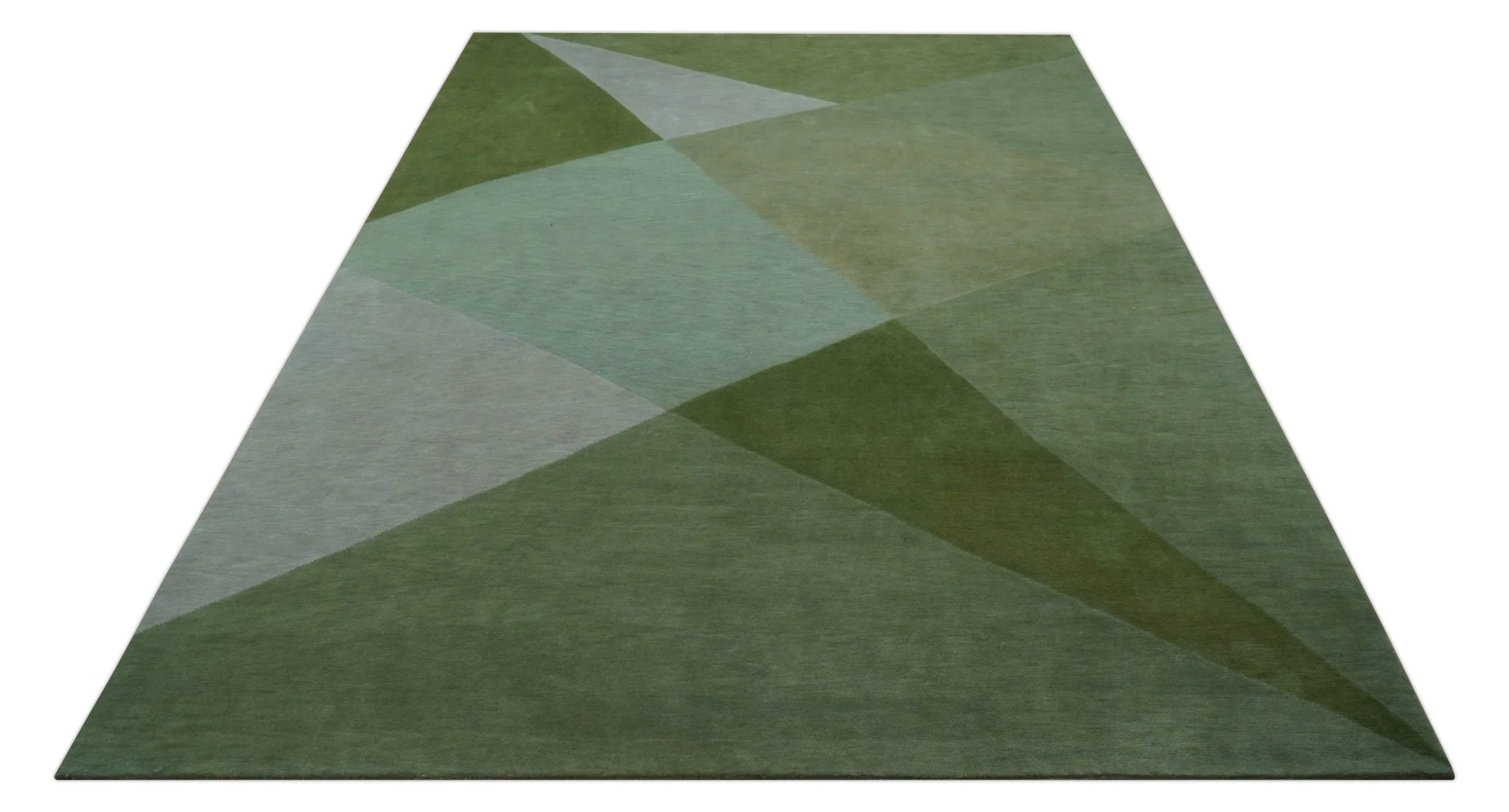 Custom Made Modern Geometrical Design Green And Gray Hand knotted wool Area Rug - Image 10
