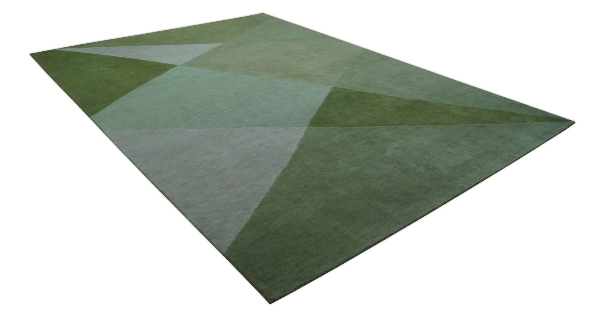 Custom Made Modern Geometrical Design Green And Gray Hand knotted wool Area Rug - Image 11