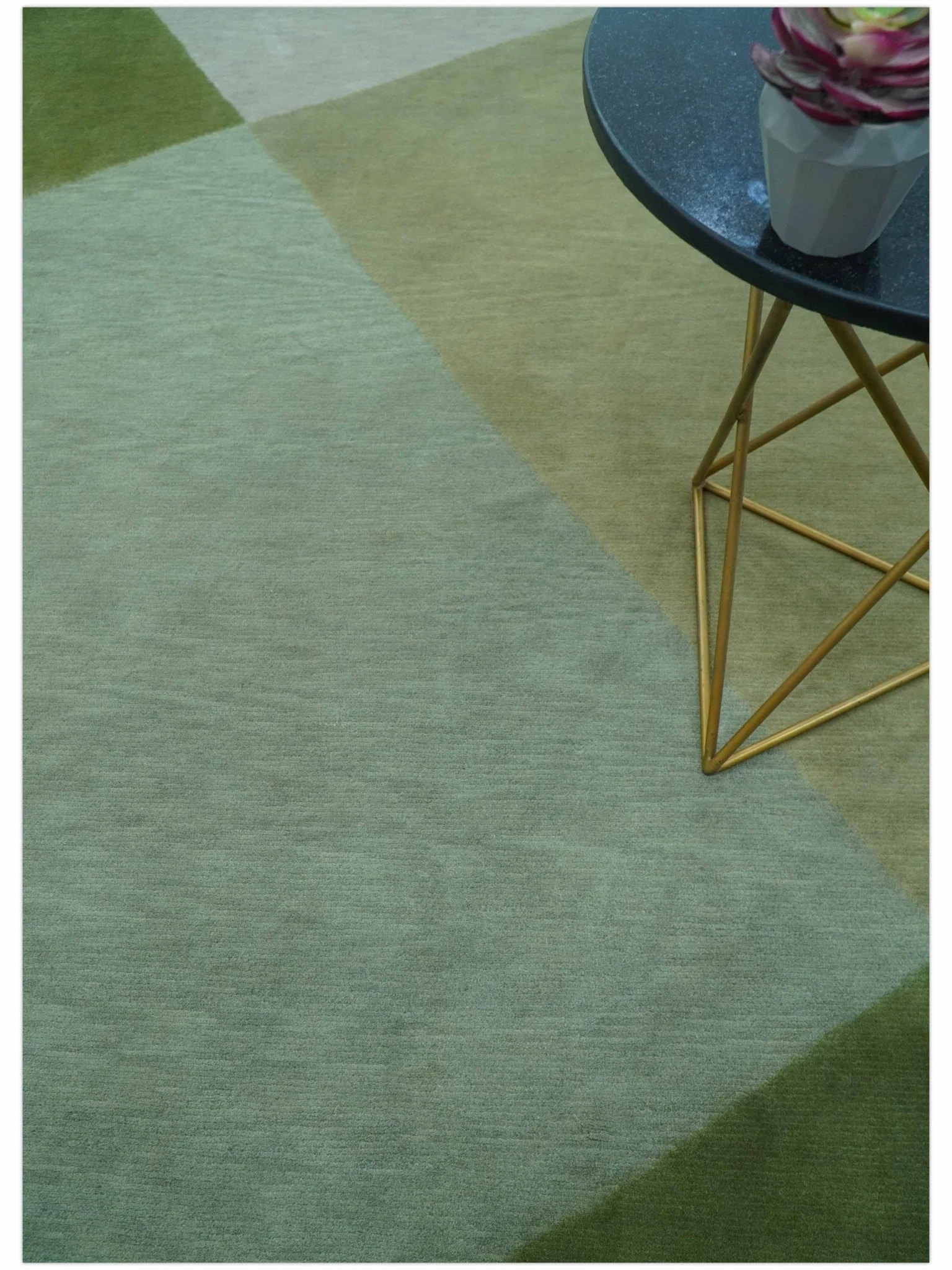 Custom Made Modern Geometrical Design Green And Gray Hand knotted wool Area Rug - Image 3