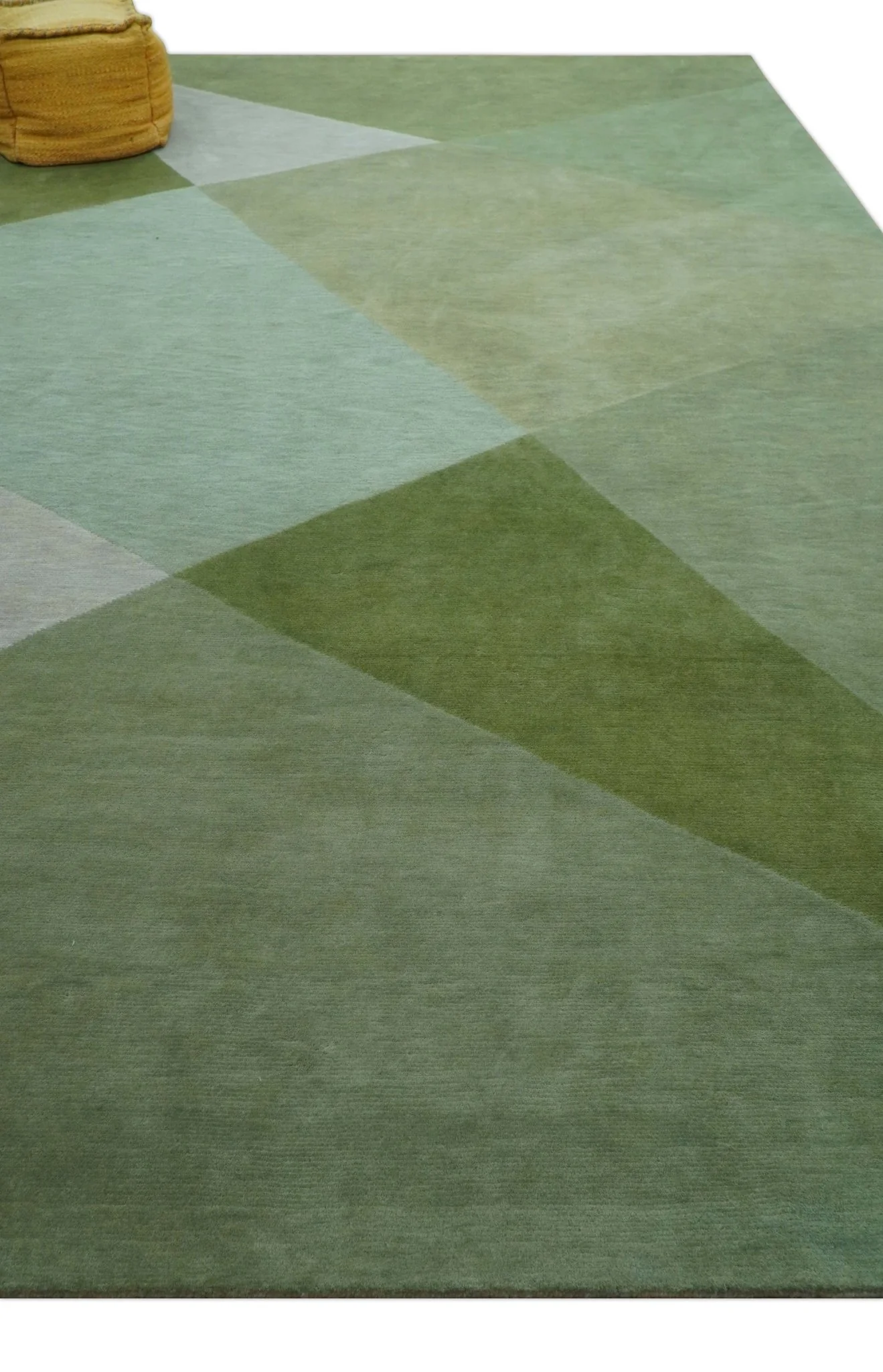 Custom Made Modern Geometrical Design Green And Gray Hand knotted wool Area Rug - Image 9