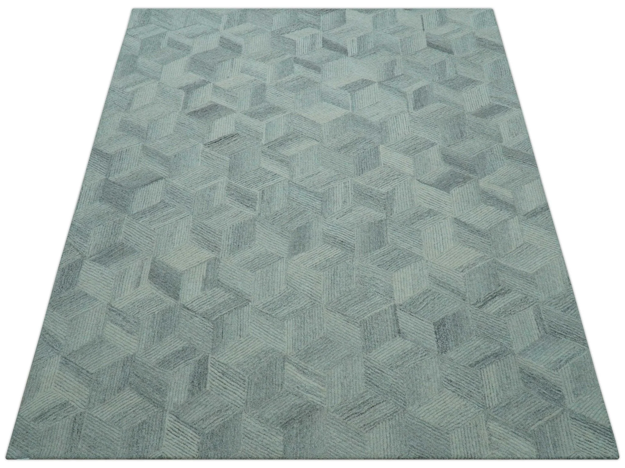 Custom Made Modern Geometrical Gray Hand Tufted Natural Wool Area Rug - Image 10