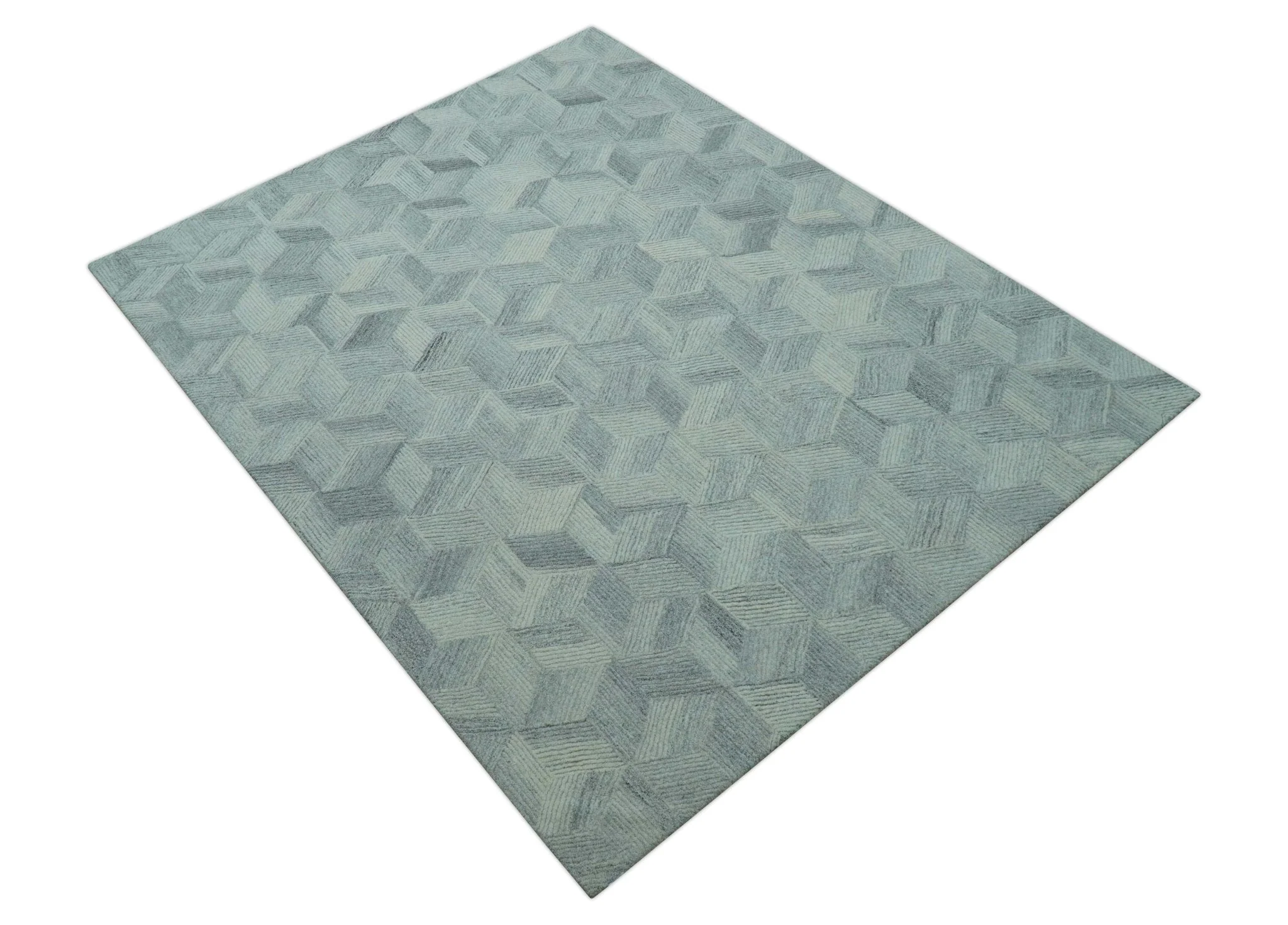 Custom Made Modern Geometrical Gray Hand Tufted Natural Wool Area Rug - Image 11