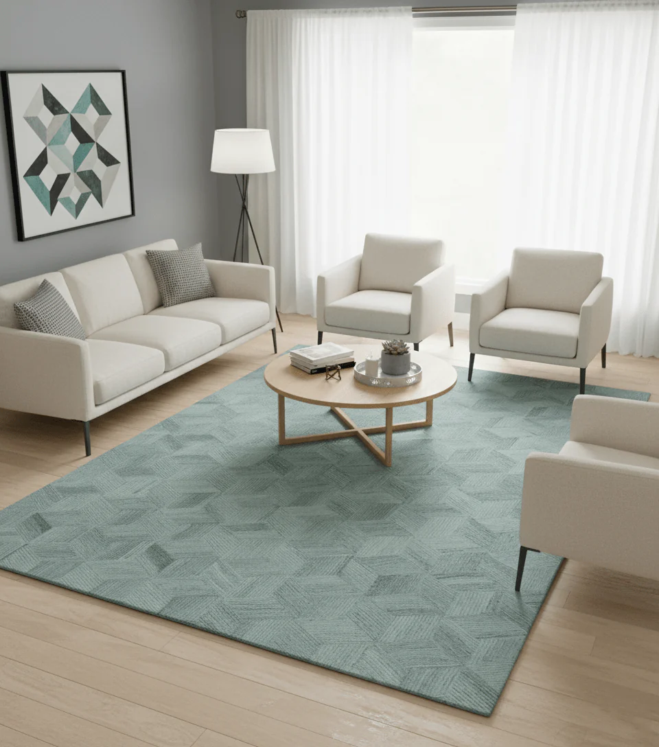 Custom Made Modern Geometrical Gray Hand Tufted Natural Wool Area Rug - Image 2
