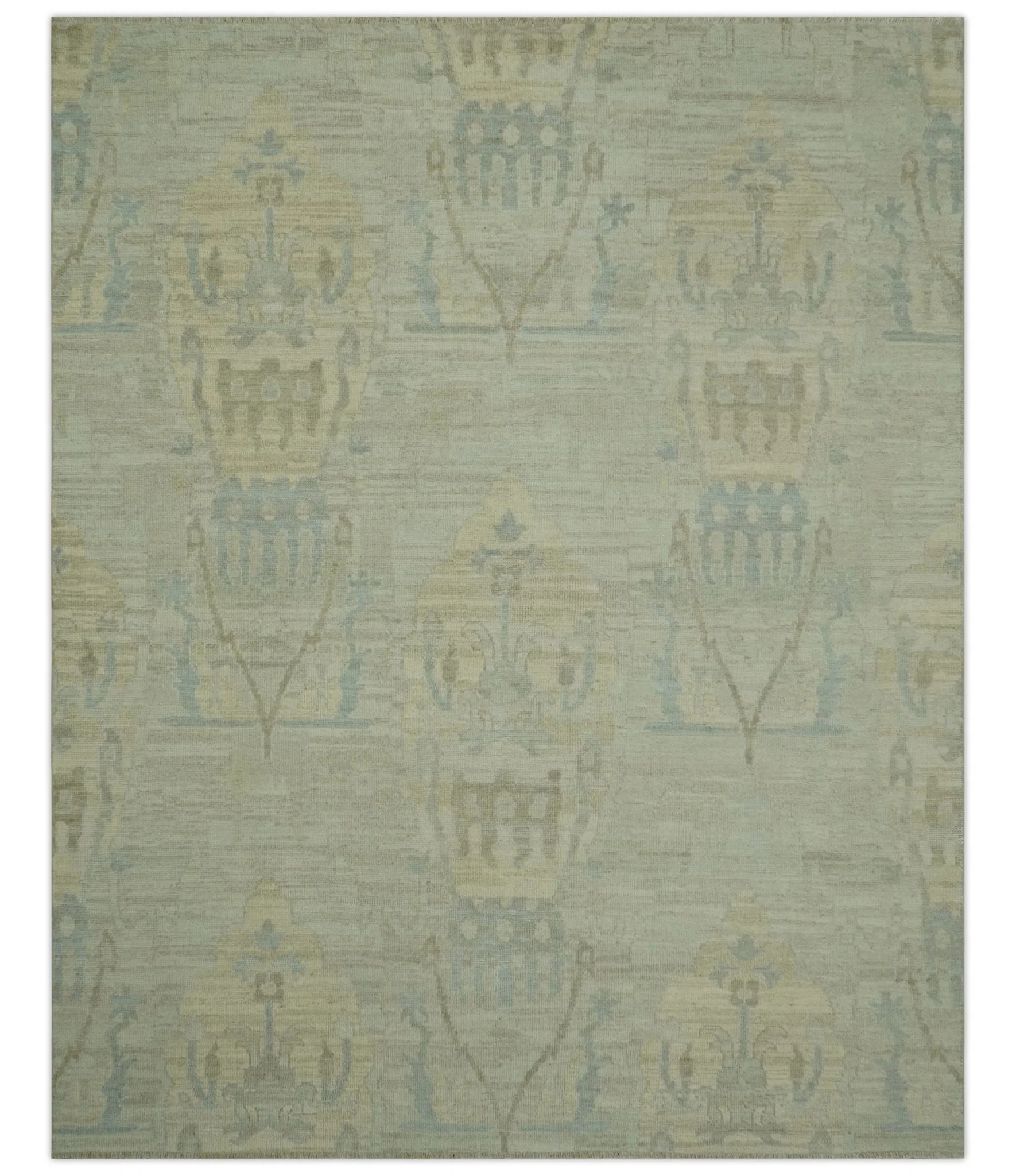 Custom Made Modern Ikat Design Beige And Blue Hand Knotted Wool Area Rug - Image 10