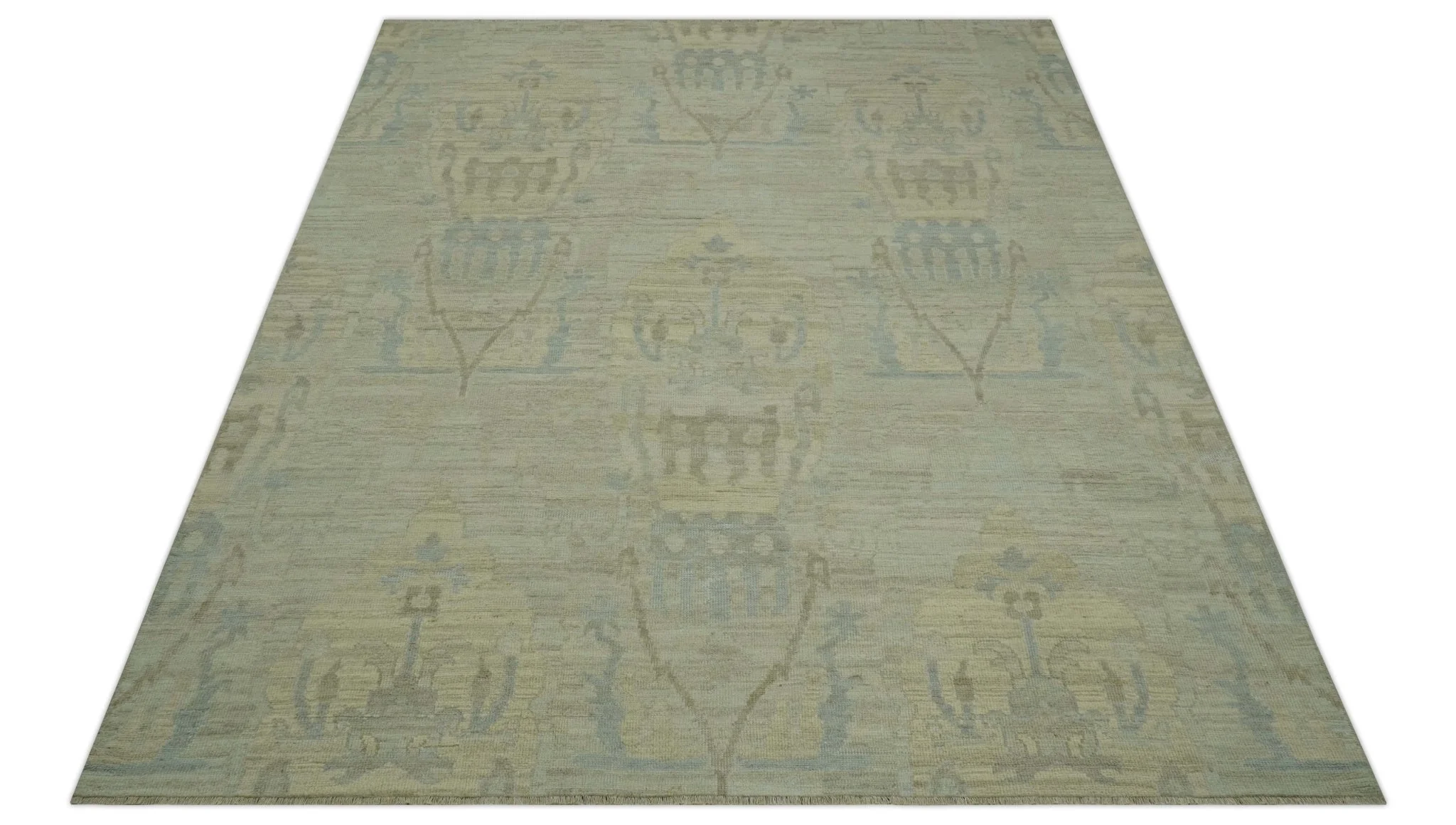 Custom Made Modern Ikat Design Beige And Blue Hand Knotted Wool Area Rug - Image 11