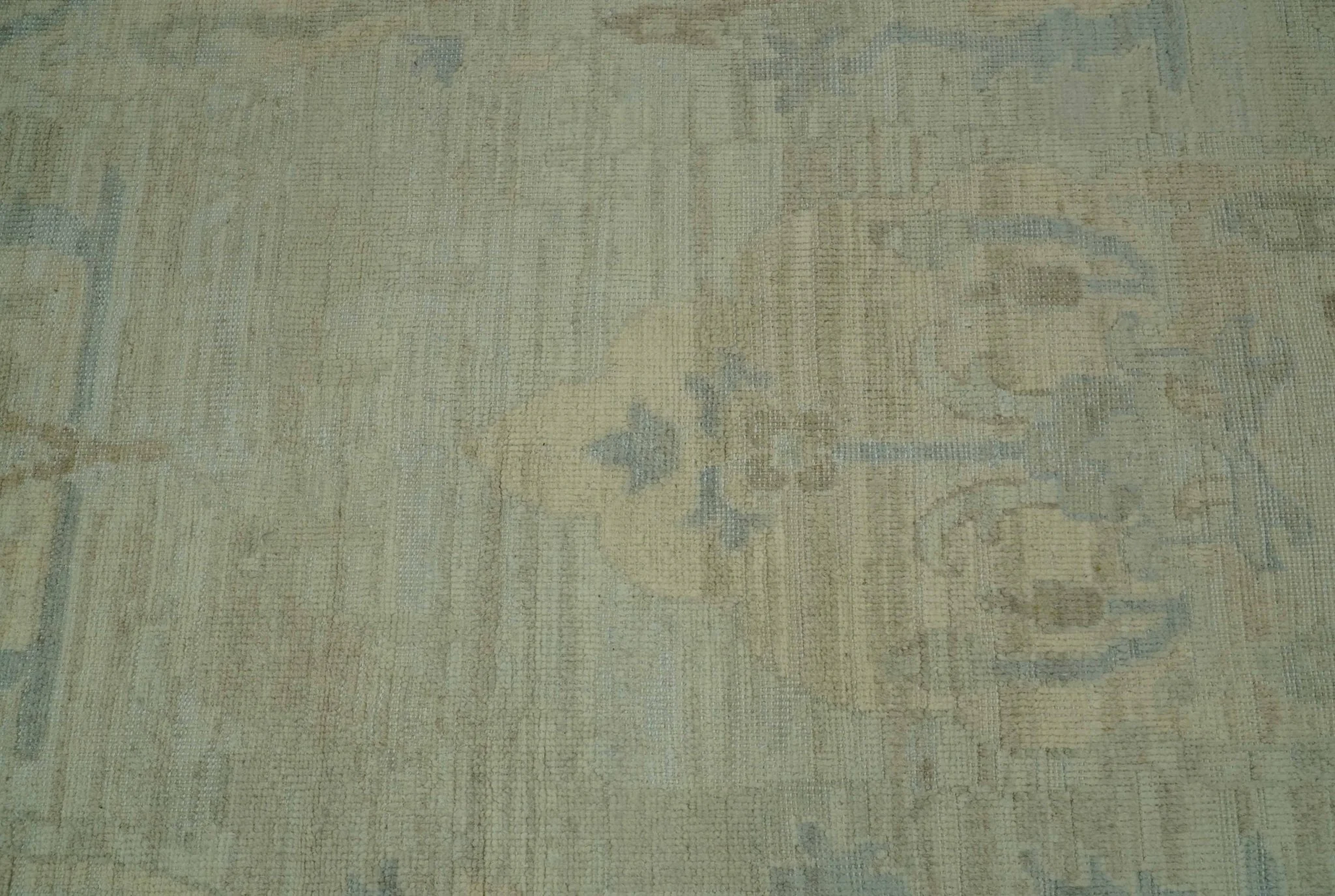 Custom Made Modern Ikat Design Beige And Blue Hand Knotted Wool Area Rug - Image 5