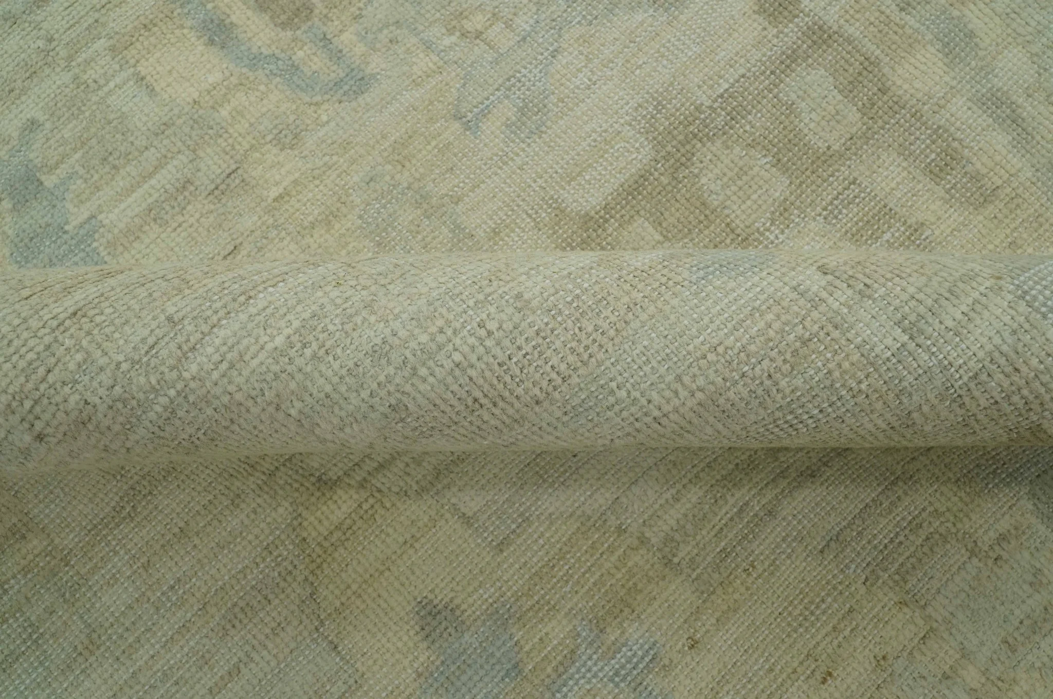 Custom Made Modern Ikat Design Beige And Blue Hand Knotted Wool Area Rug - Image 6