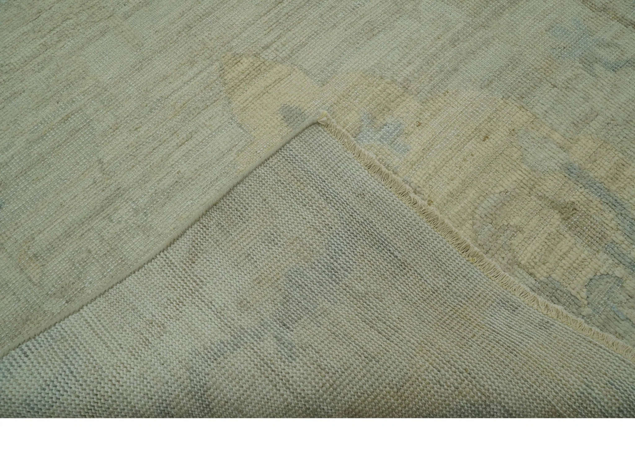 Custom Made Modern Ikat Design Beige And Blue Hand Knotted Wool Area Rug - Image 8