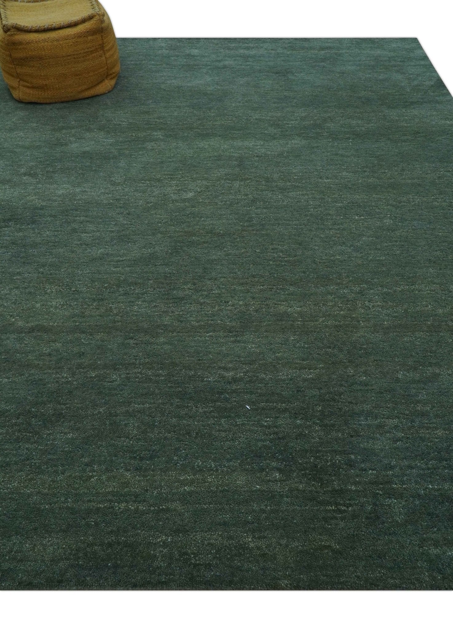 Custom Made Modern Solid Green Hand Tufted Wool Area Rug - Image 9