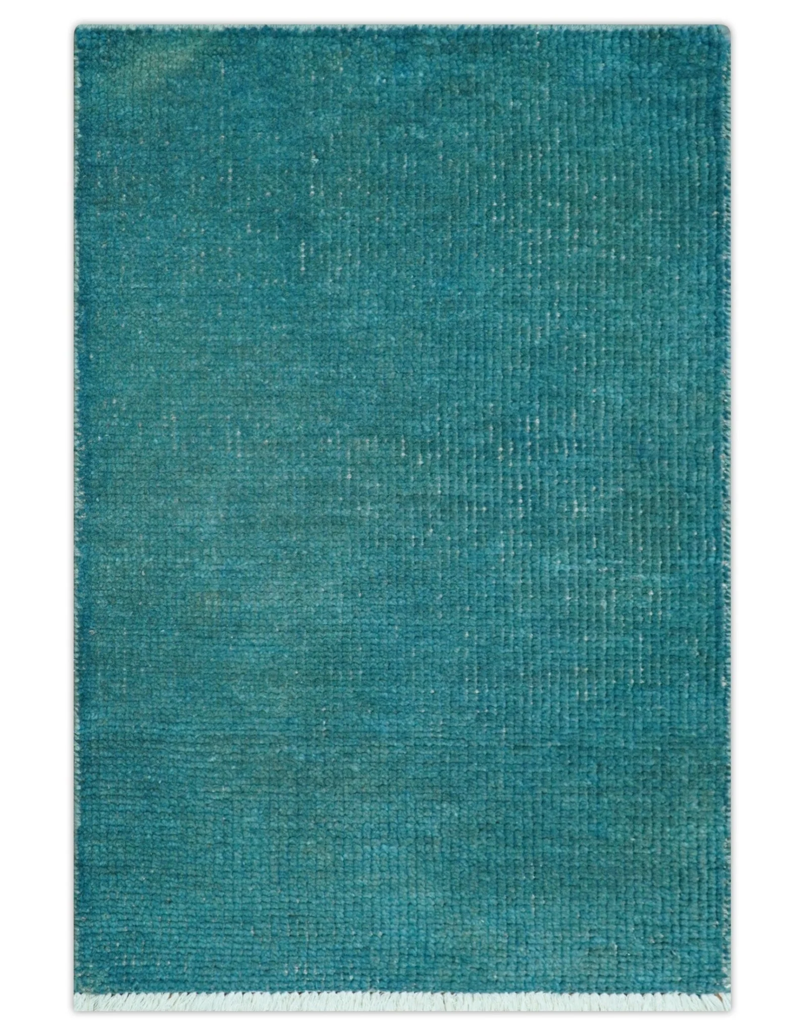 Custom Made Modern Solid Overdyed Blue Hand Knotted Wool Area Rug - Image 2