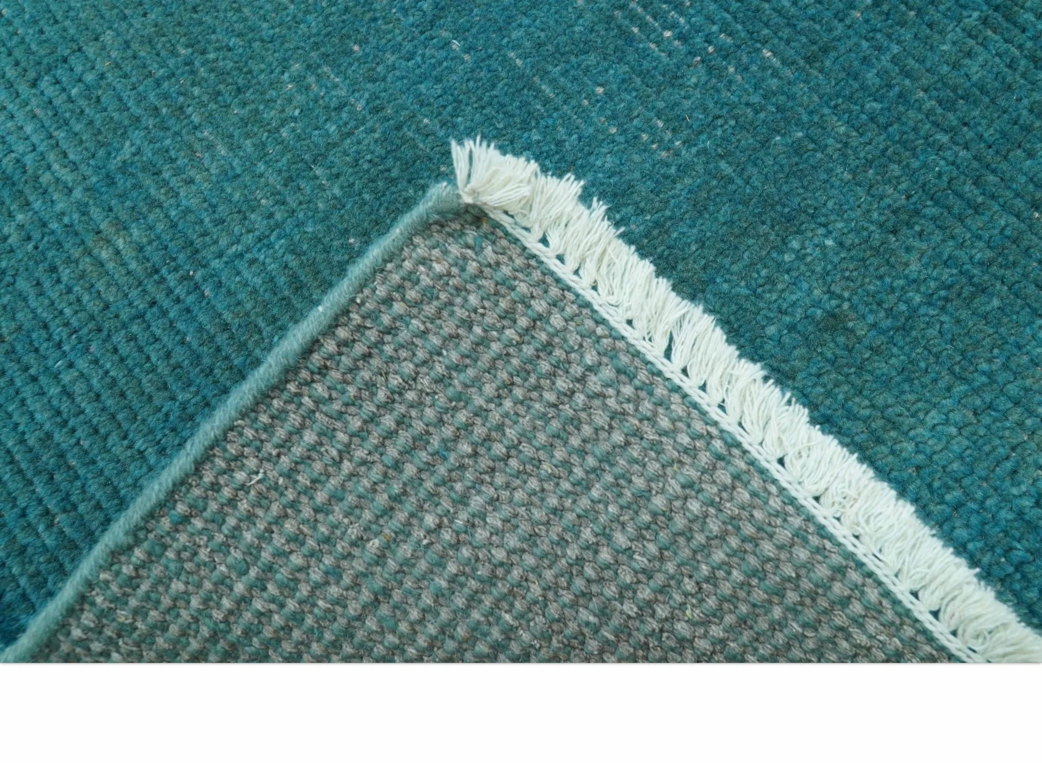 Custom Made Modern Solid Overdyed Blue Hand Knotted Wool Area Rug - Image 4