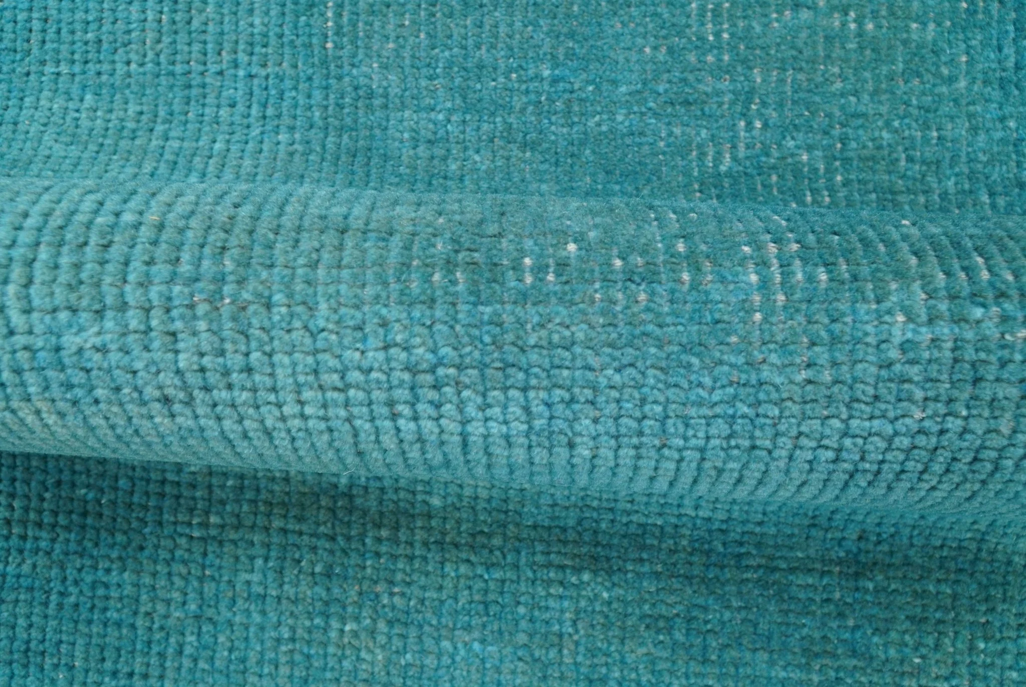 Custom Made Modern Solid Overdyed Blue Hand Knotted Wool Area Rug - Image 5