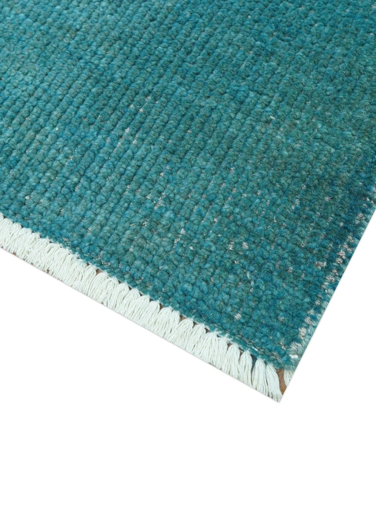 Custom Made Modern Solid Overdyed Blue Hand Knotted Wool Area Rug - Image 6