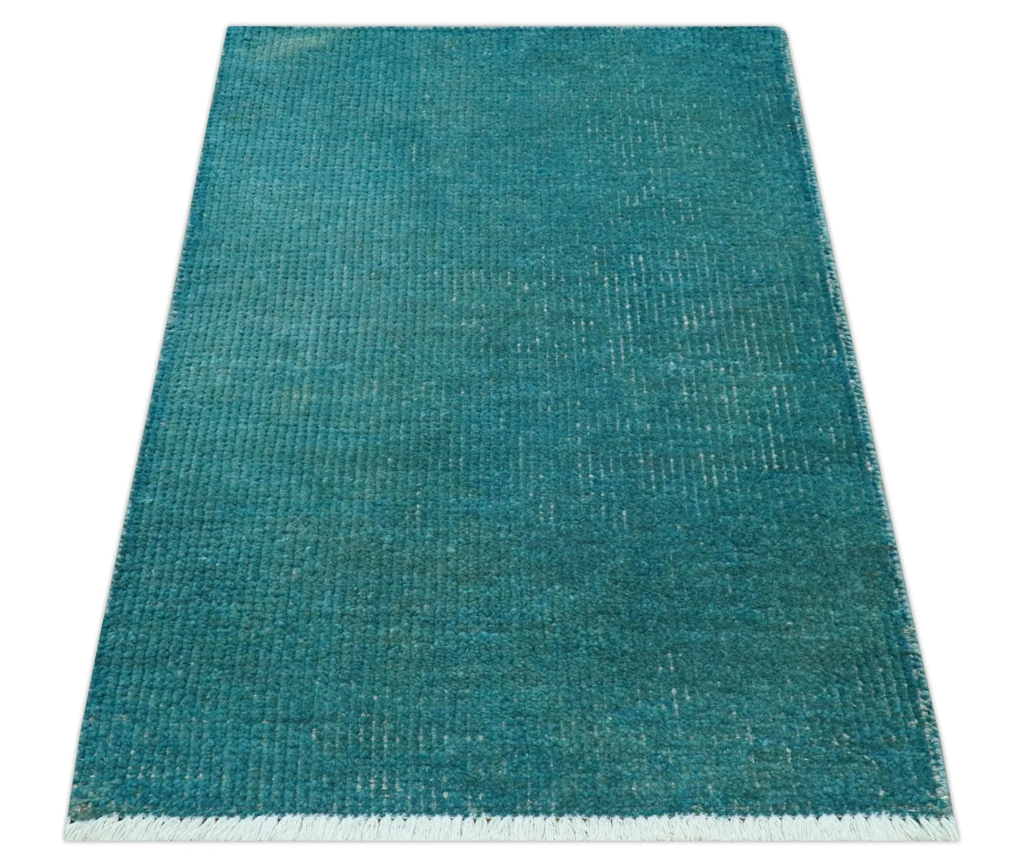 Custom Made Modern Solid Overdyed Blue Hand Knotted Wool Area Rug - Image 8