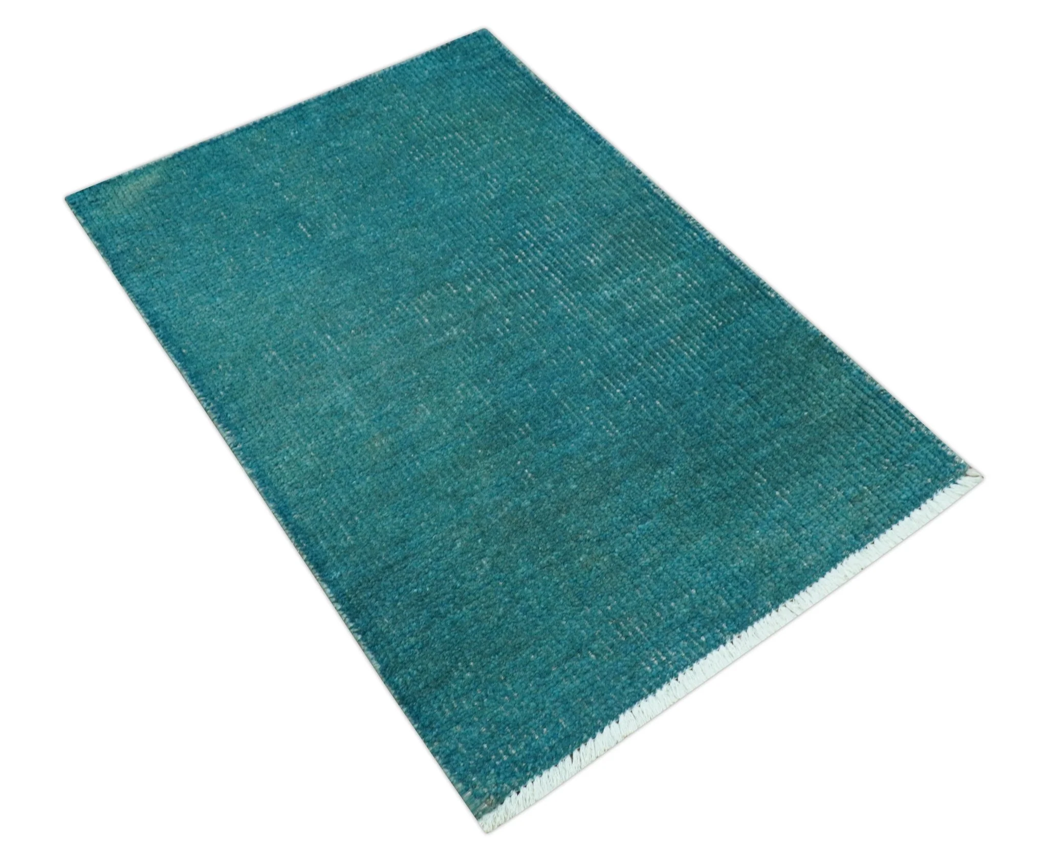 Custom Made Modern Solid Overdyed Blue Hand Knotted Wool Area Rug - Image 9