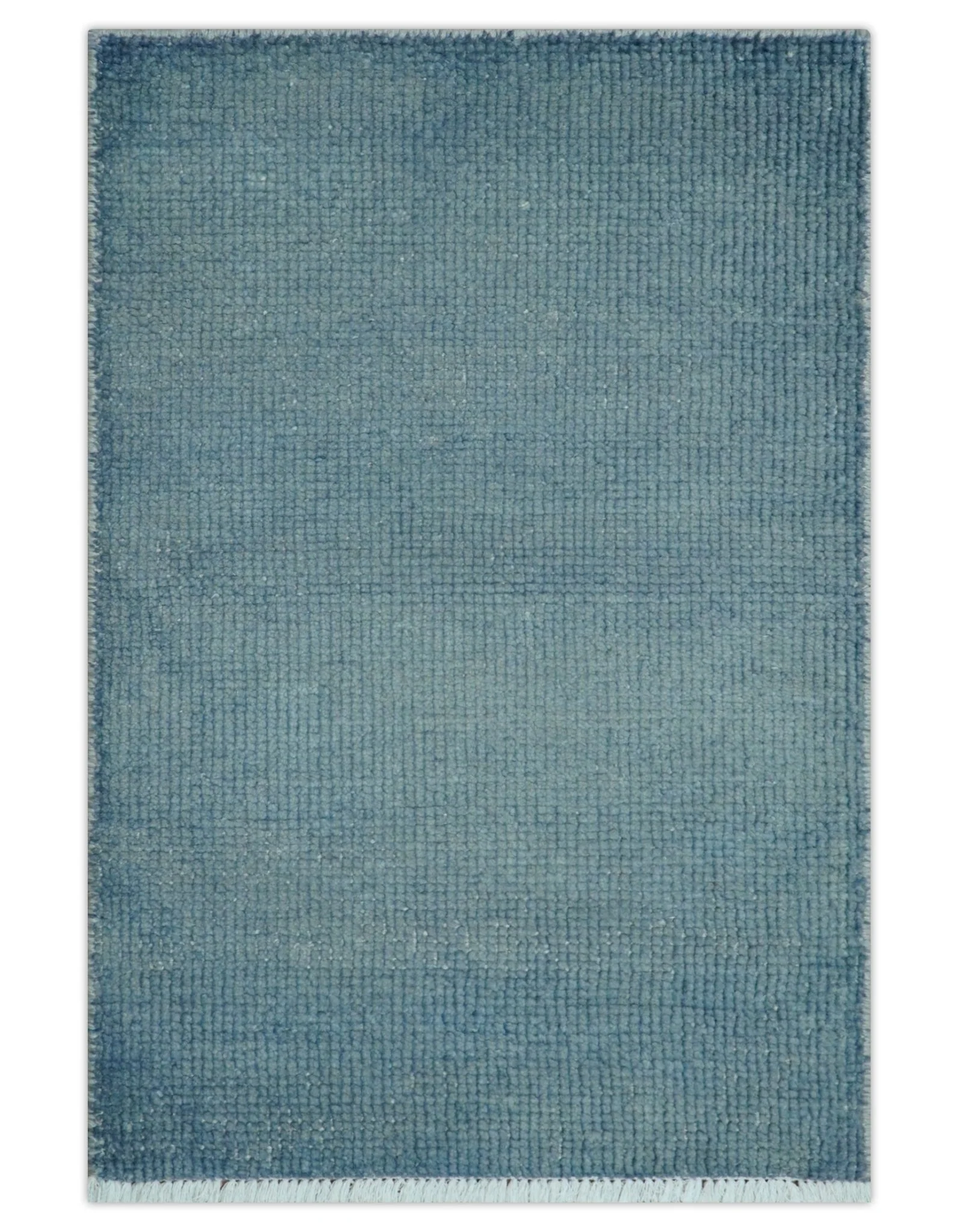 Custom Made Modern Solid Overdyed Light Blue Hand Knotted Wool Area Rug - Image 2