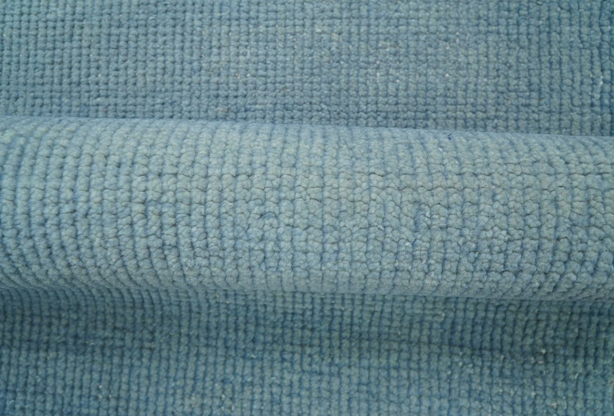 Custom Made Modern Solid Overdyed Light Blue Hand Knotted Wool Area Rug - Image 3