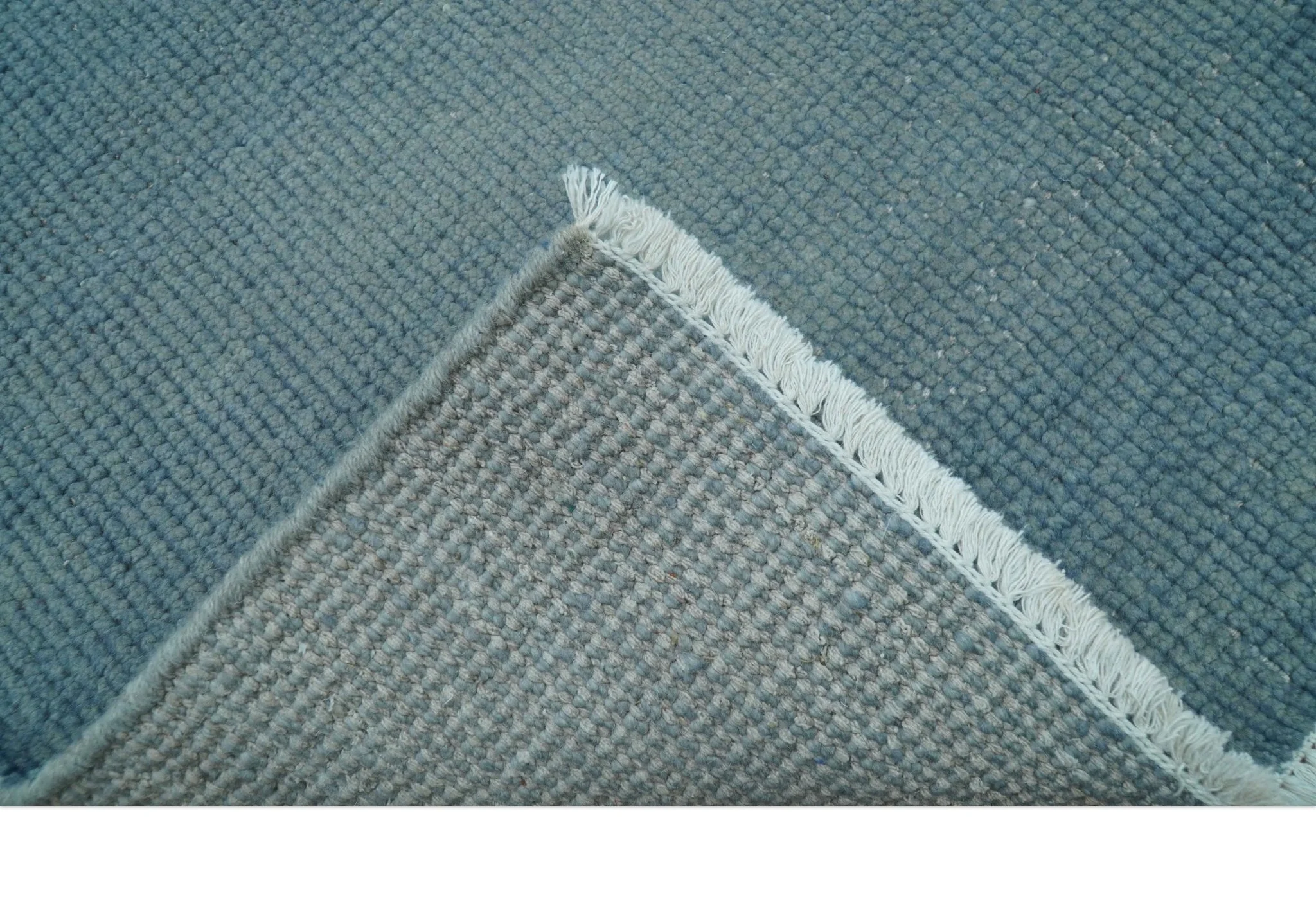 Custom Made Modern Solid Overdyed Light Blue Hand Knotted Wool Area Rug - Image 5