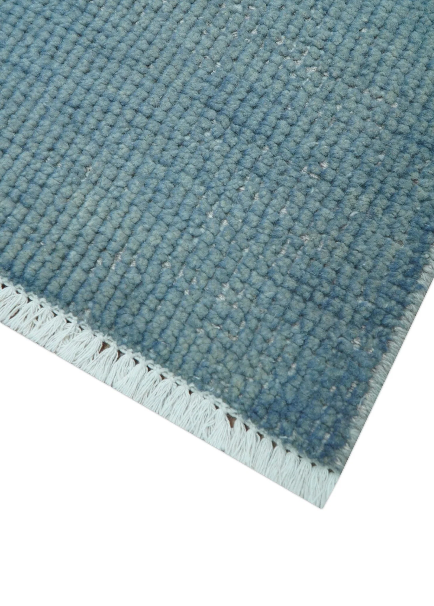 Custom Made Modern Solid Overdyed Light Blue Hand Knotted Wool Area Rug - Image 6