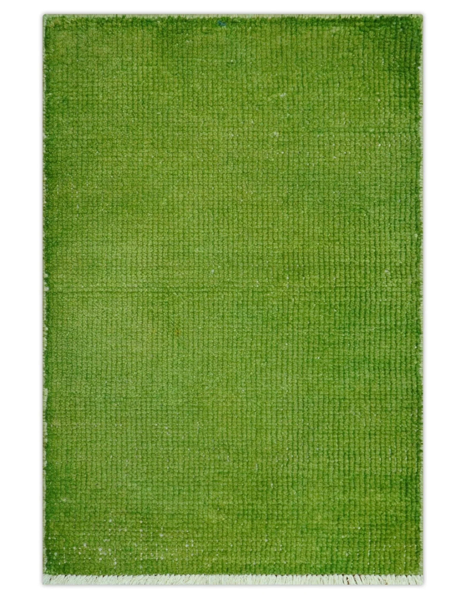 Custom Made Modern Solid Overdyed Green Hand Knotted Wool Area Rug - Image 2