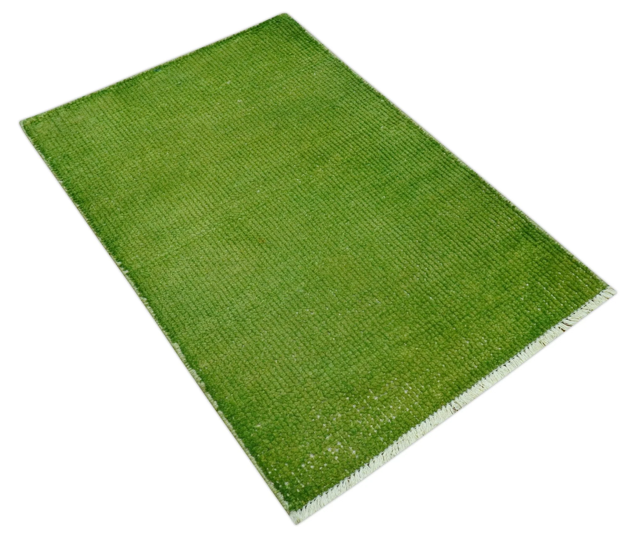 Custom Made Modern Solid Overdyed Green Hand Knotted Wool Area Rug - Image 5