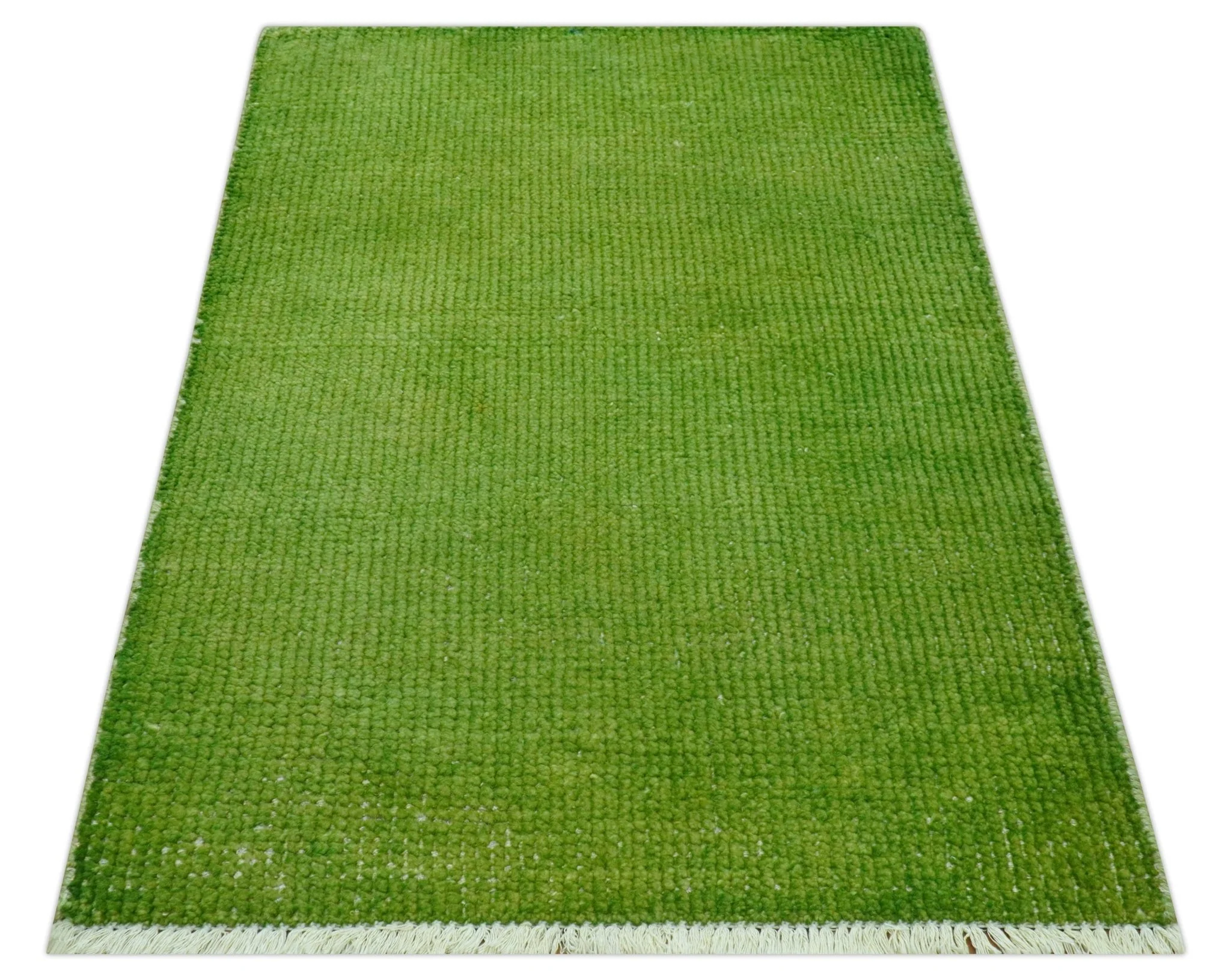 Custom Made Modern Solid Overdyed Green Hand Knotted Wool Area Rug - Image 6