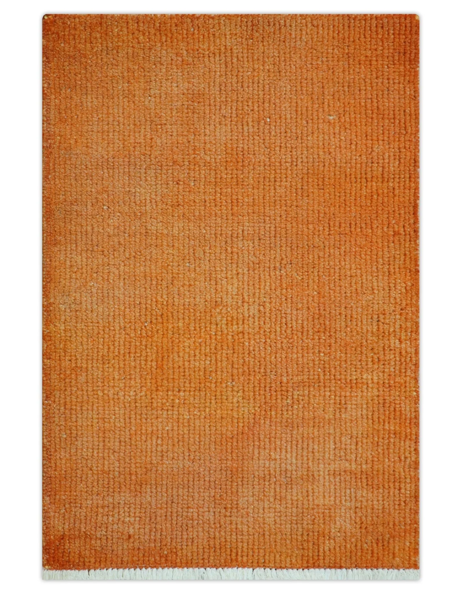 Custom Made Modern Solid Overdyed Orange Hand Knotted Wool Area Rug - Image 2