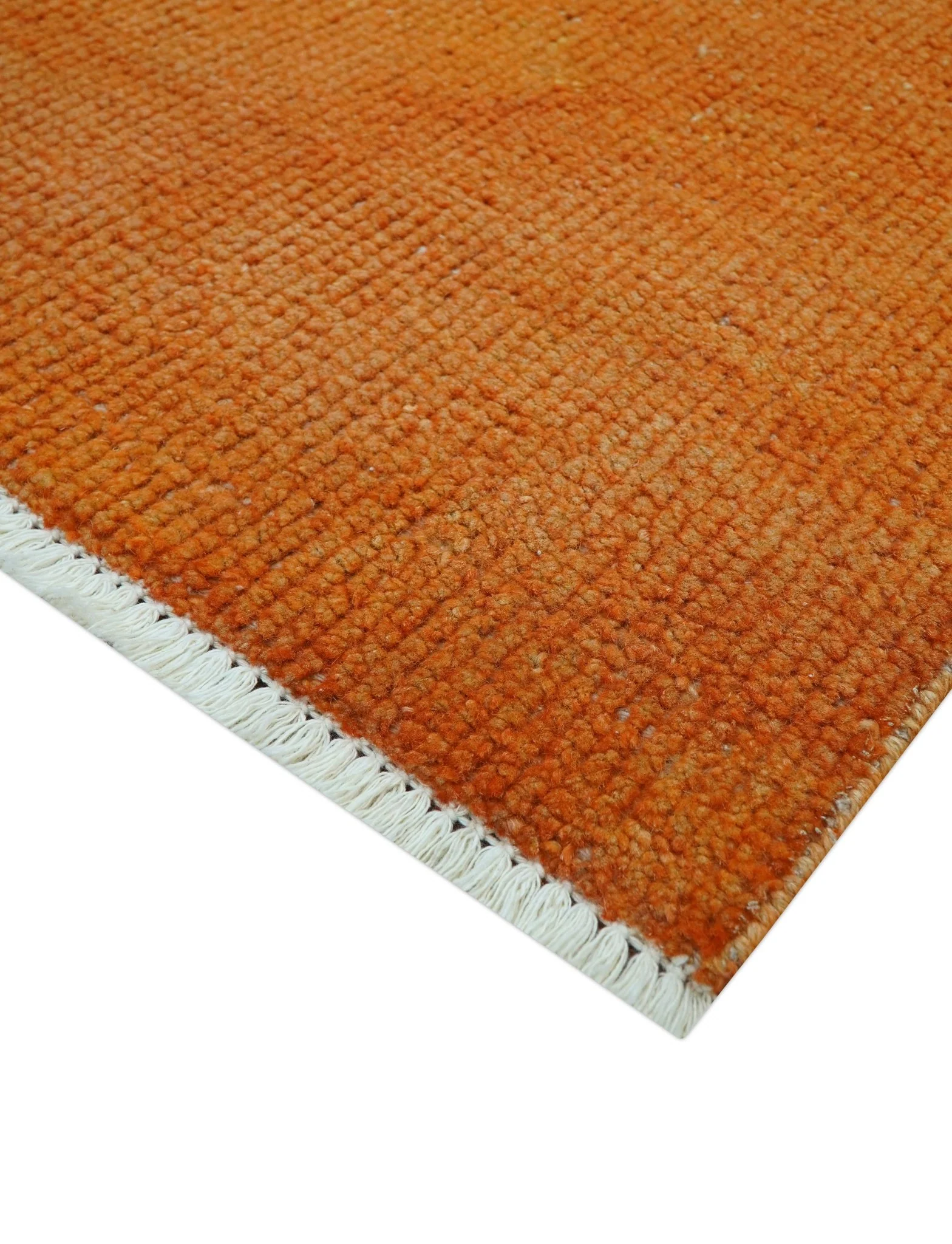 Custom Made Modern Solid Overdyed Orange Hand Knotted Wool Area Rug - Image 5