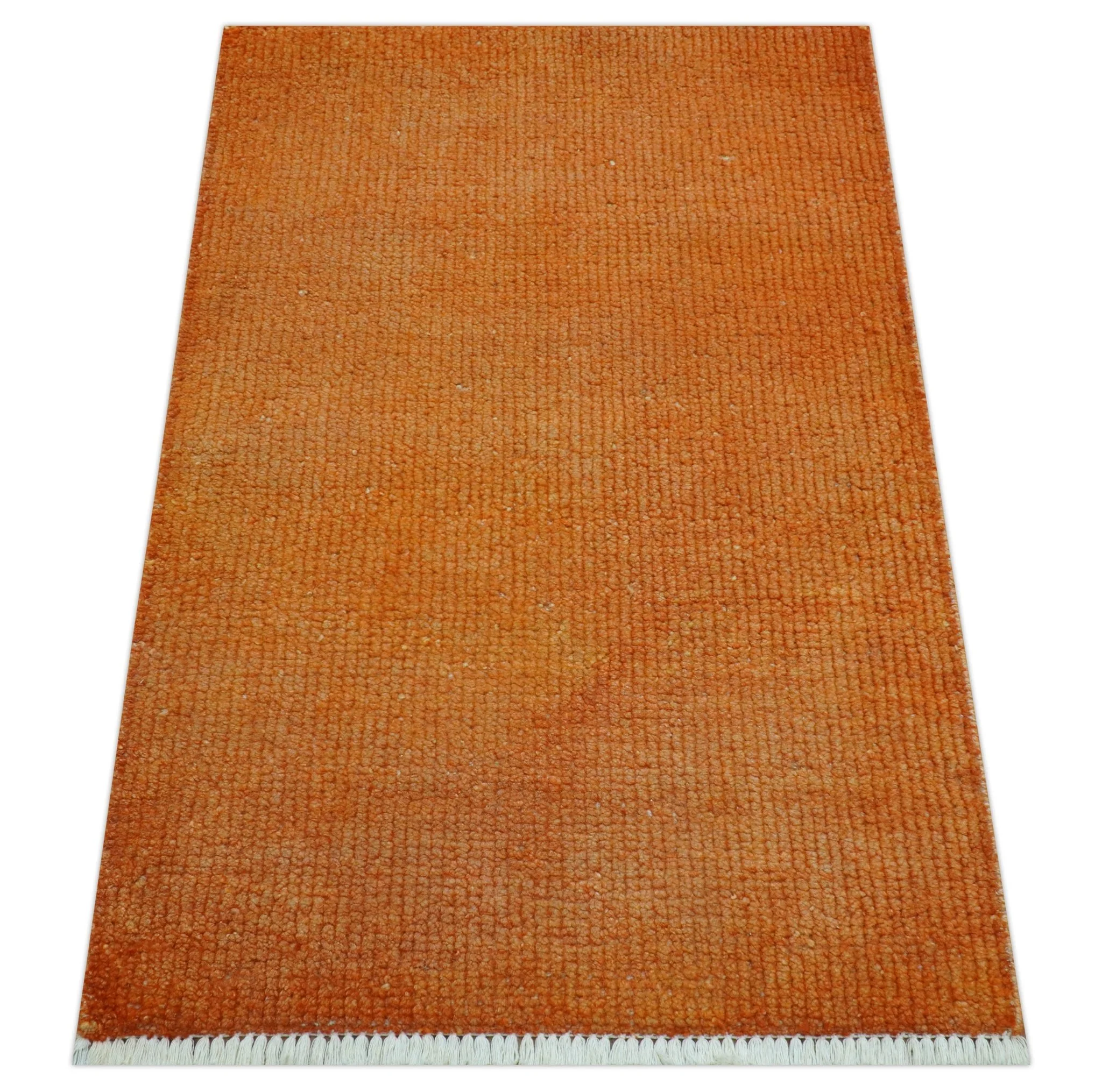 Custom Made Modern Solid Overdyed Orange Hand Knotted Wool Area Rug - Image 8