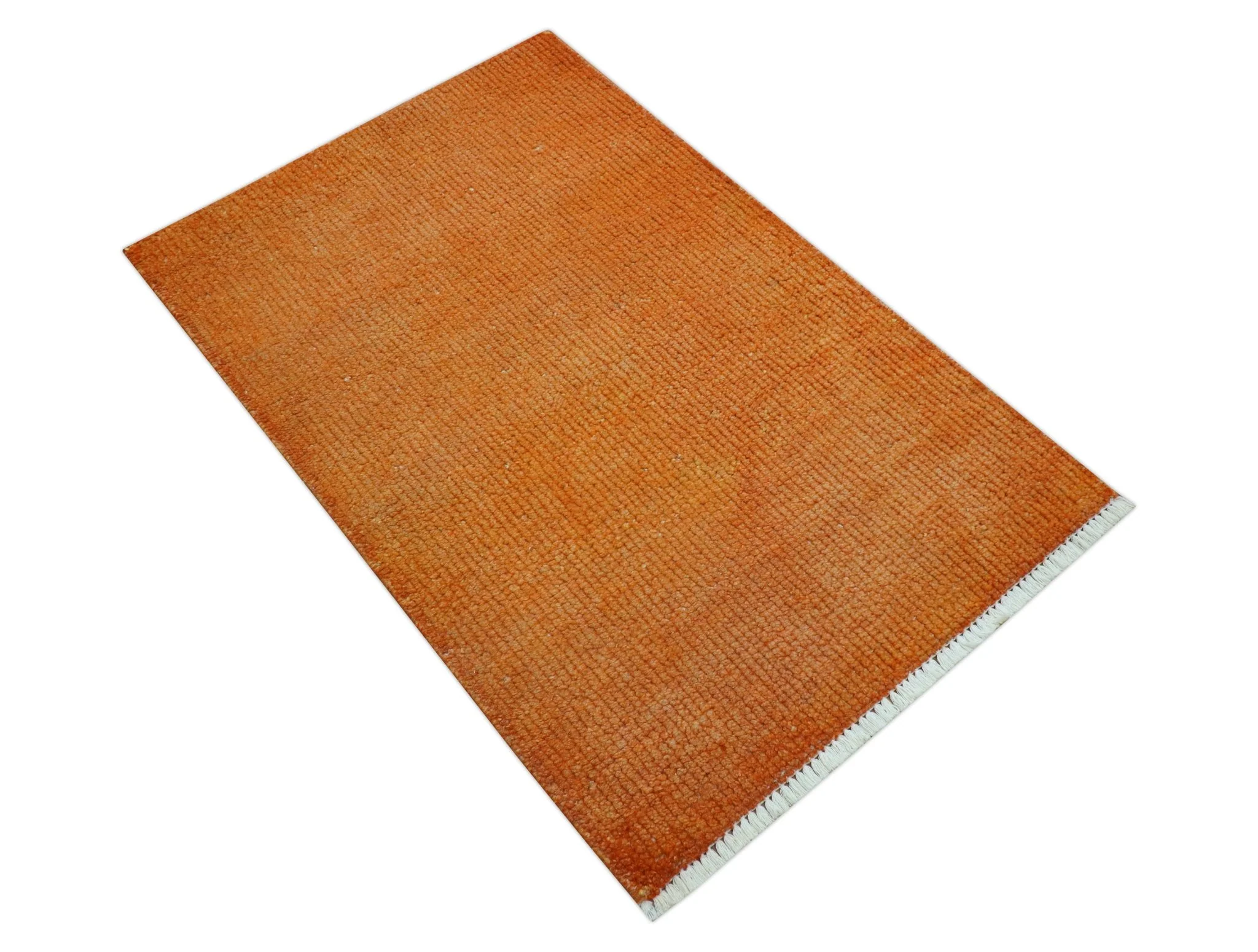 Custom Made Modern Solid Overdyed Orange Hand Knotted Wool Area Rug - Image 9