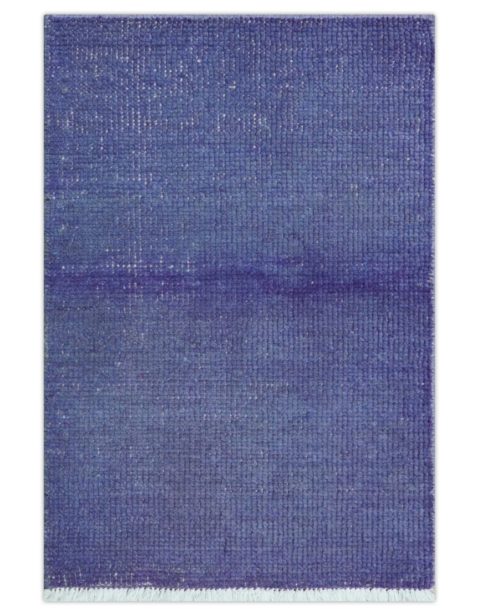 Custom Made Modern Solid Overdyed Blue Hand Knotted Wool Area Rug - Image 2