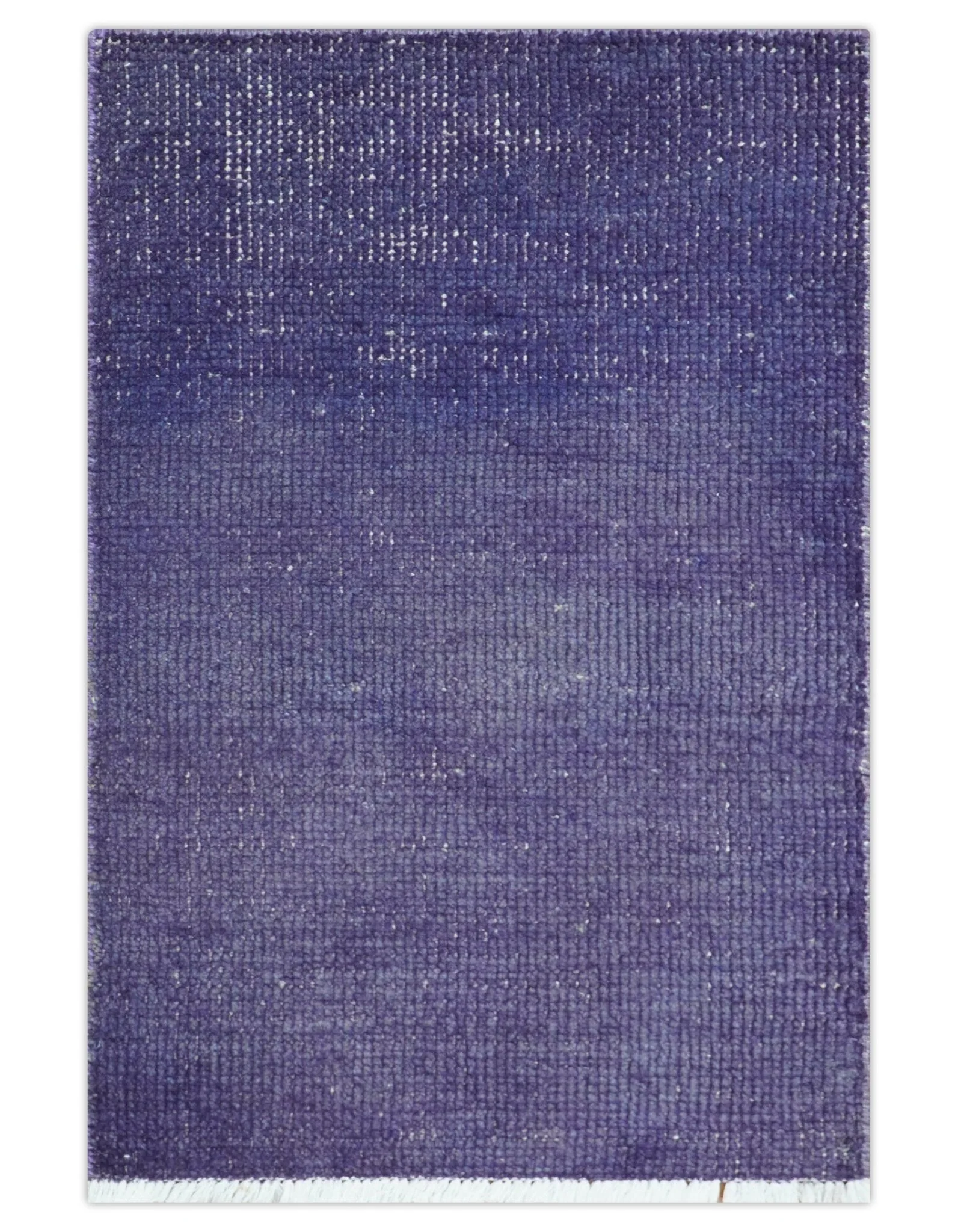 Custom Made Purple Modern Solid Overdyed Hand Knotted Wool Area Rug - Image 2