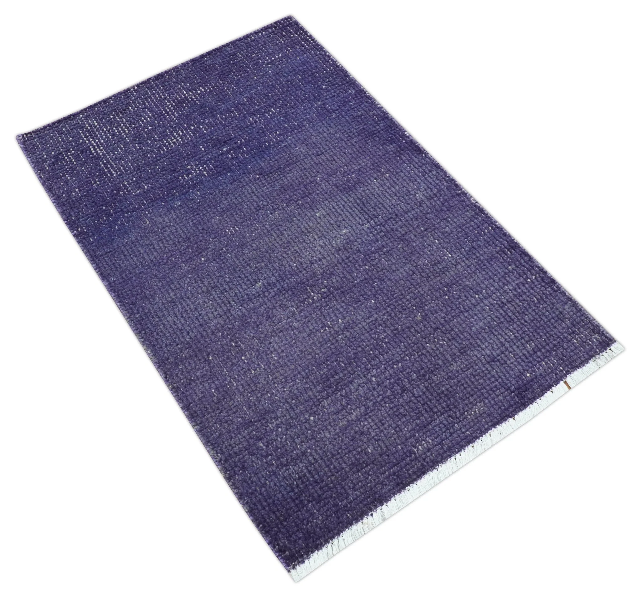 Custom Made Purple Modern Solid Overdyed Hand Knotted Wool Area Rug - Image 6