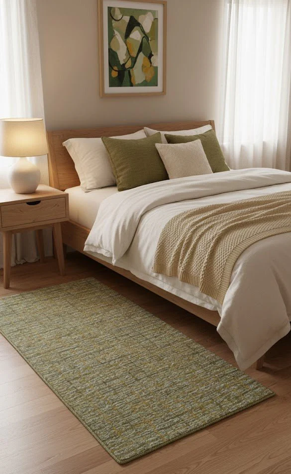 Custom Made Modern Style Hand Tufted Mustard and Brown Wool Rug - Image 2