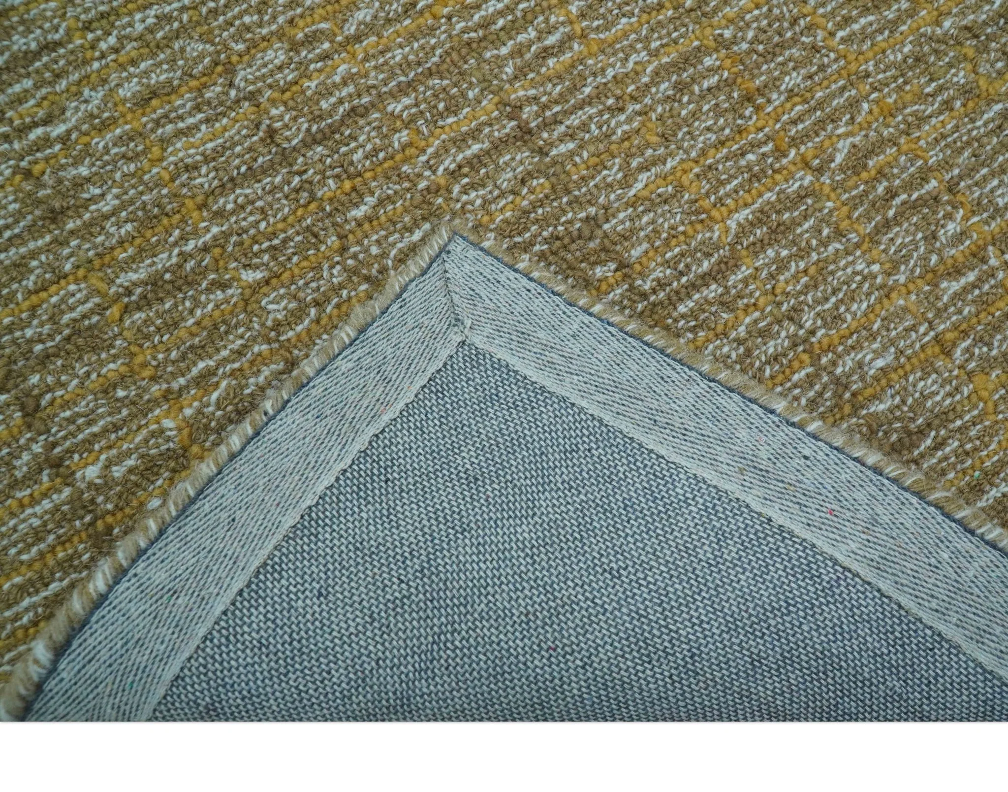 Custom Made Modern Style Hand Tufted Mustard and Brown Wool Rug - Image 4