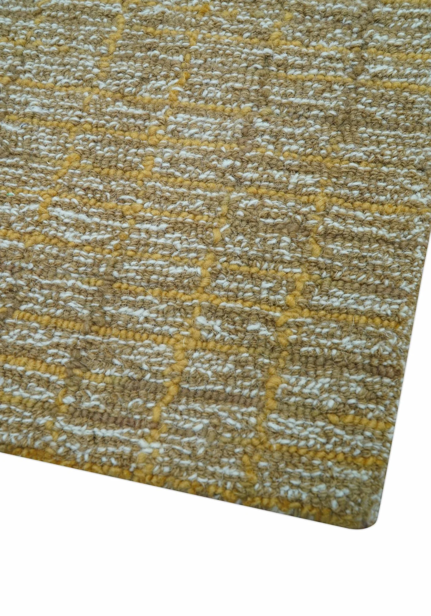 Custom Made Modern Style Hand Tufted Mustard and Brown Wool Rug - Image 5