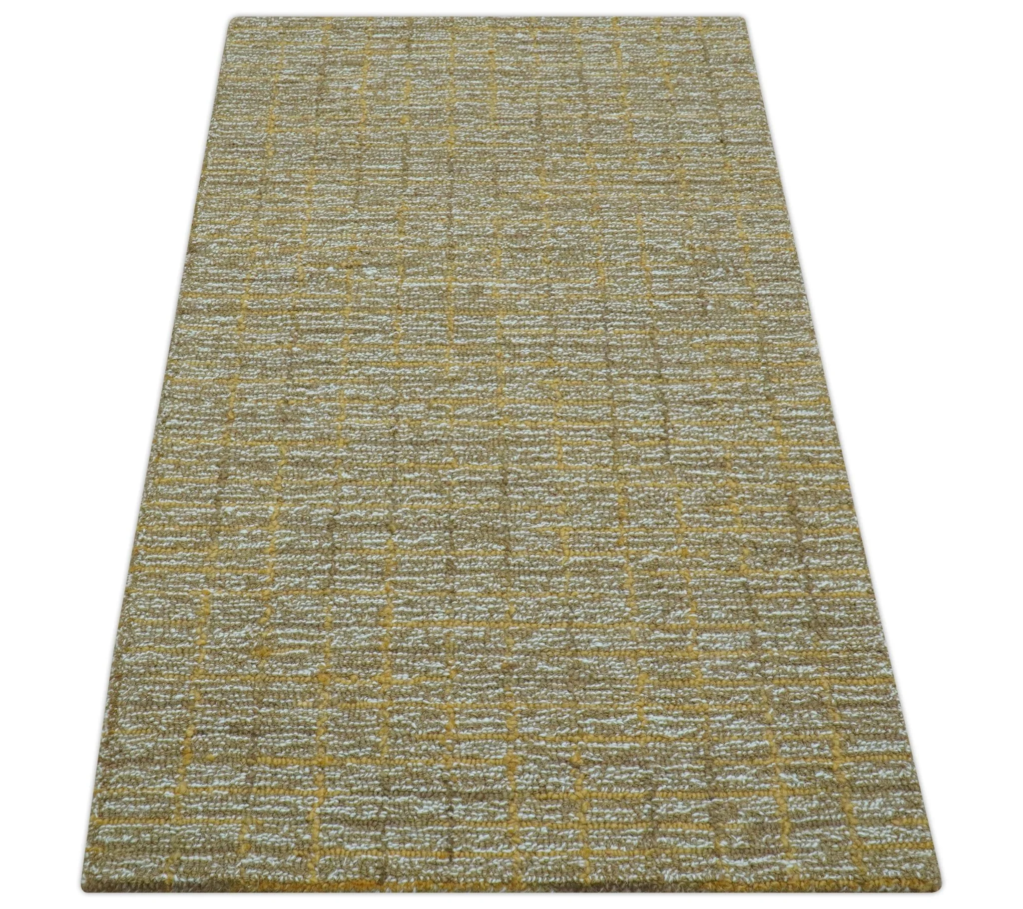Custom Made Modern Style Hand Tufted Mustard and Brown Wool Rug - Image 8