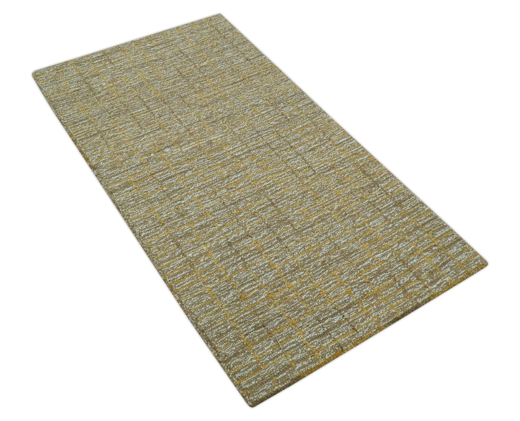 Custom Made Modern Style Hand Tufted Mustard and Brown Wool Rug - Image 9