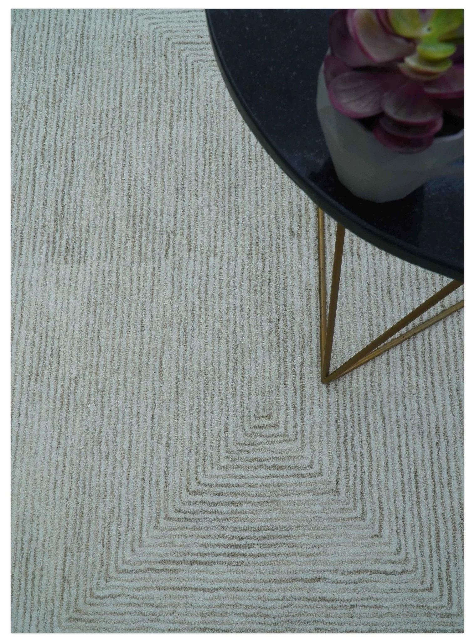 Zoha Custom Made Modern Style White And Beige Wool Rug - Image 2
