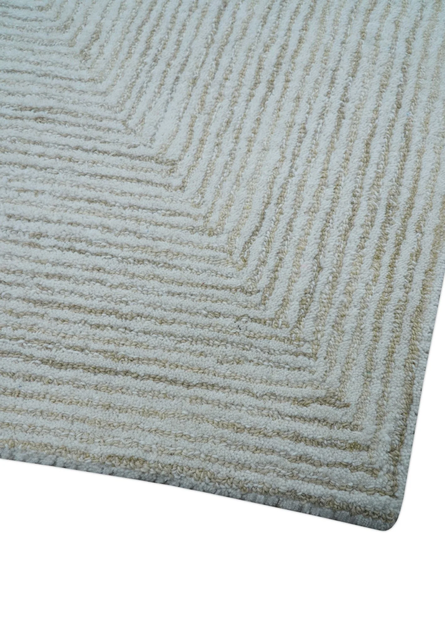 Zoha Custom Made Modern Style White And Beige Wool Rug - Image 7