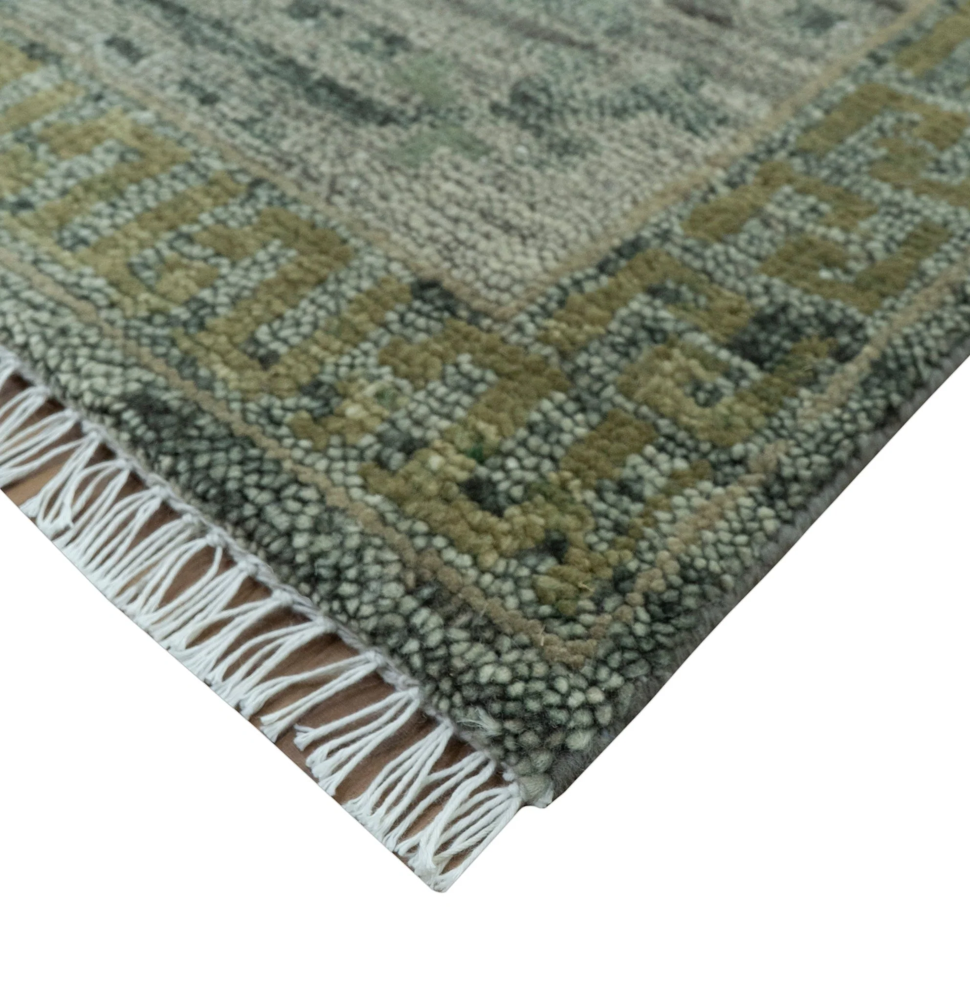 Custom Made Rug Modern Transitional Design Beige And Green Hand Knotted wool - Image 8