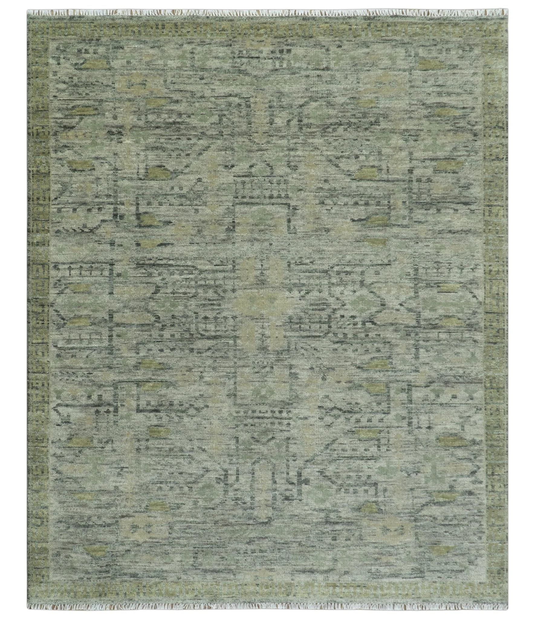 Custom Made Rug Modern Transitional Design Beige And Green Hand Knotted wool - Image 9