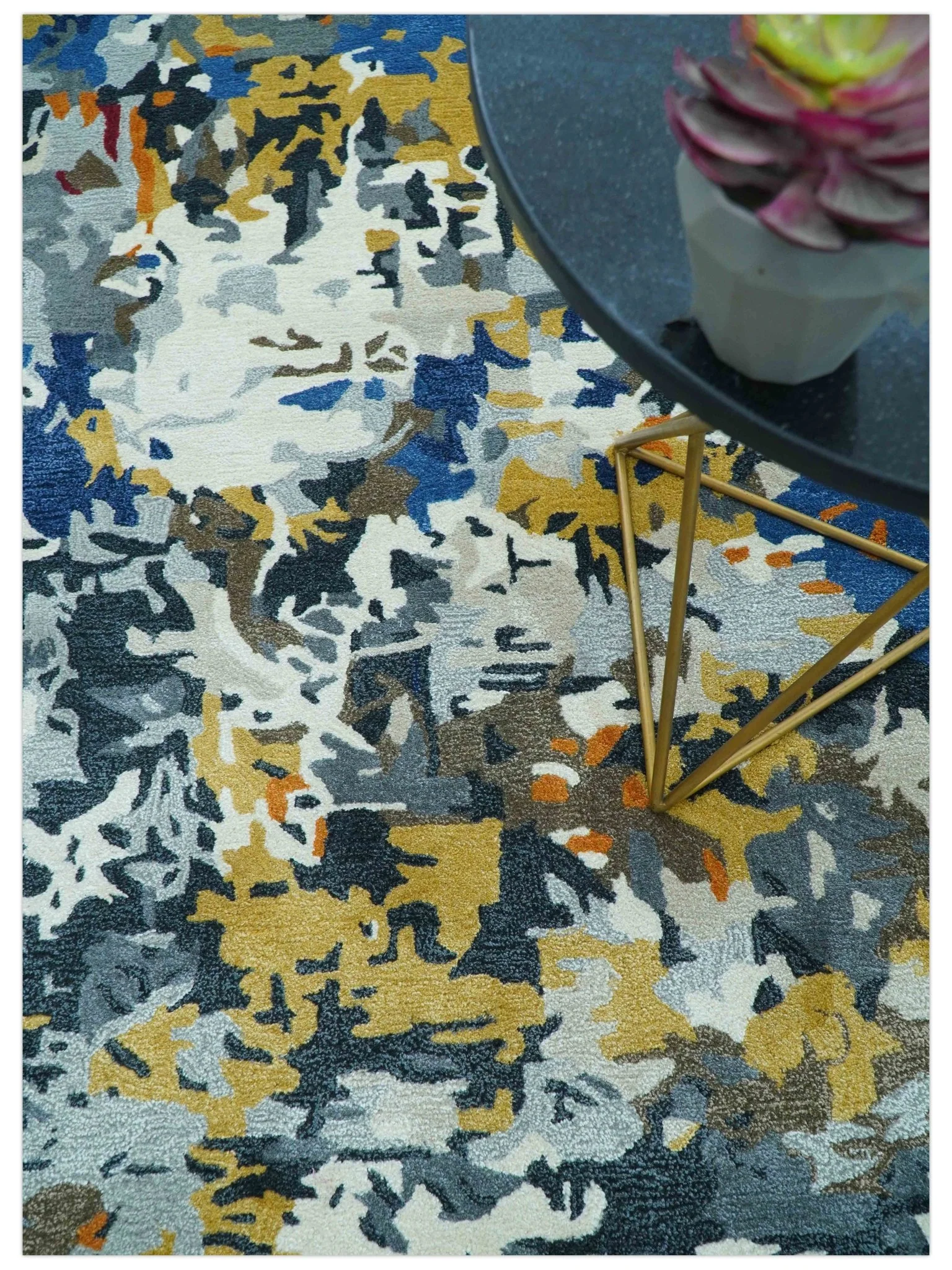 Custom Made Multi-color Modern Abstract Hand Tufted Wool-Art Silk Rug - Image 9