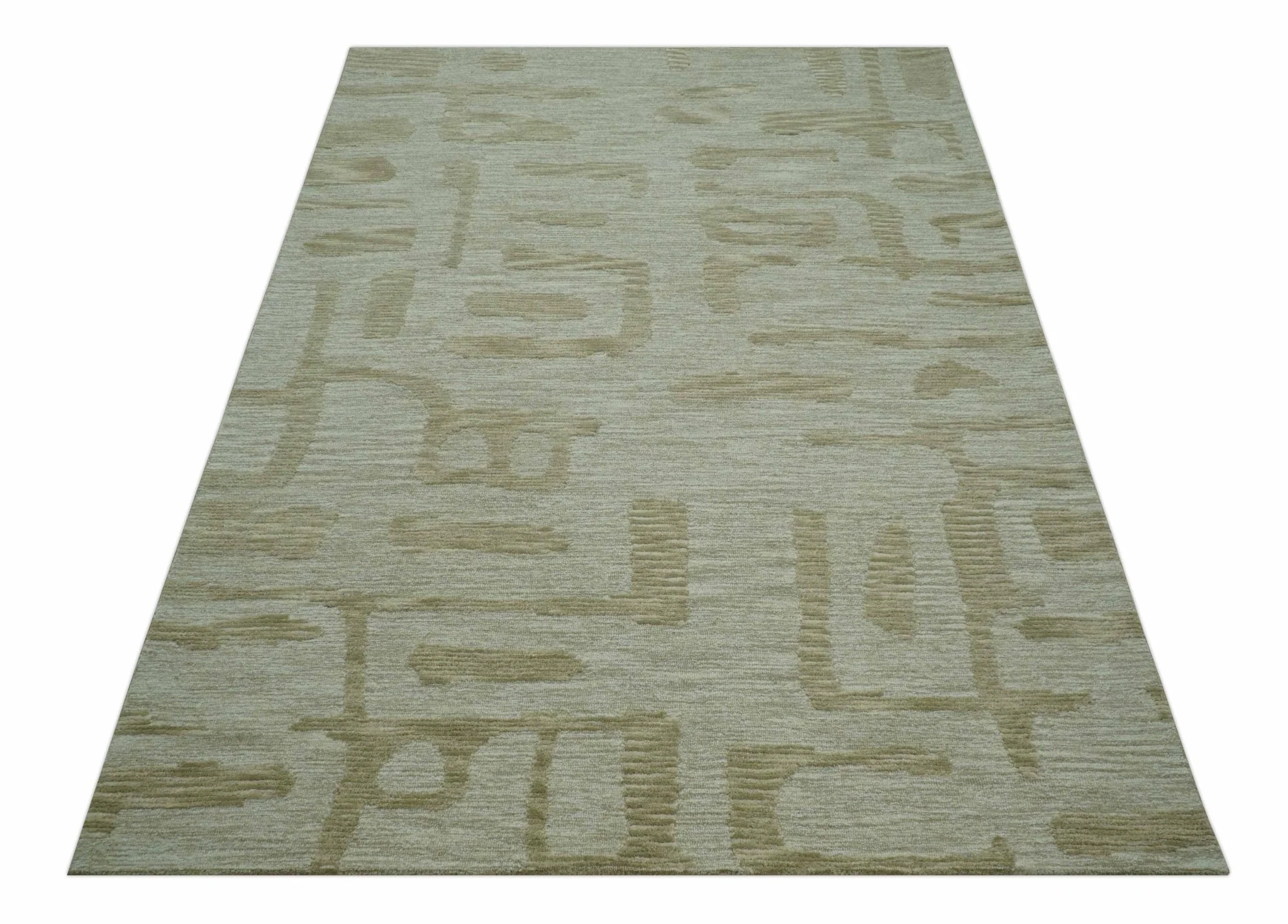 Custom Made brown And Ivory Modern Abstract Pattern Hand Tufted Wool Area Rug - Image 10