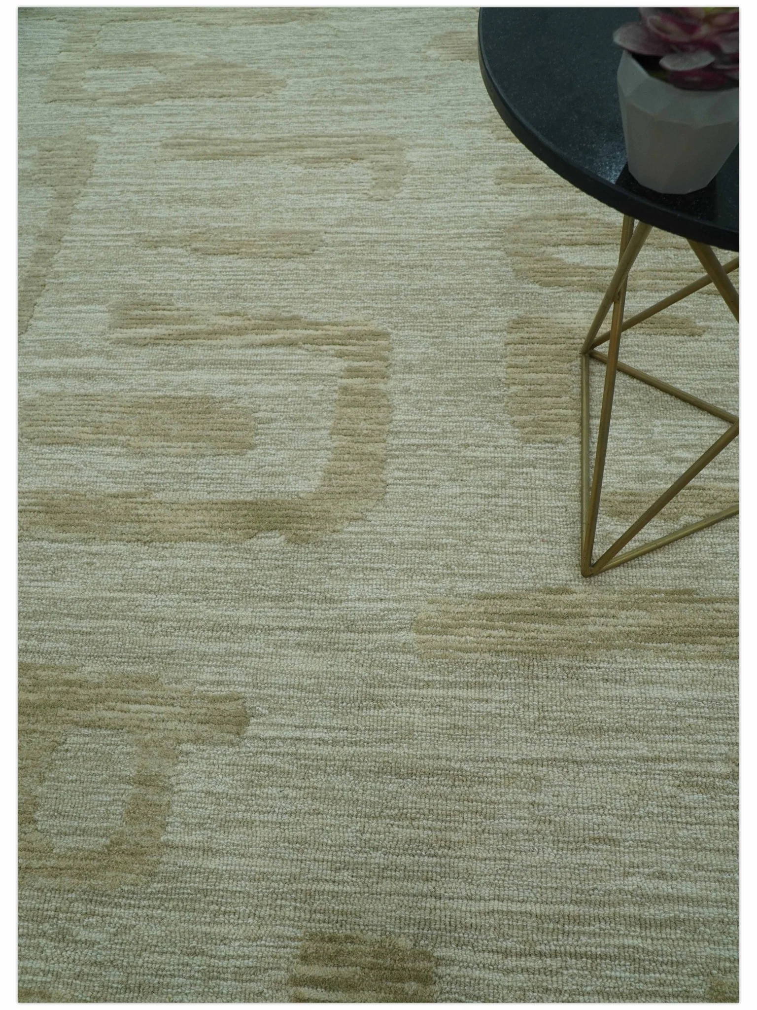 Custom Made brown And Ivory Modern Abstract Pattern Hand Tufted Wool Area Rug - Image 8