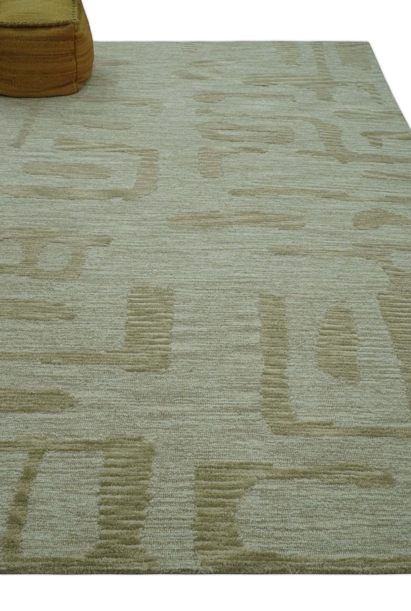 Custom Made brown And Ivory Modern Abstract Pattern Hand Tufted Wool Area Rug - Image 9