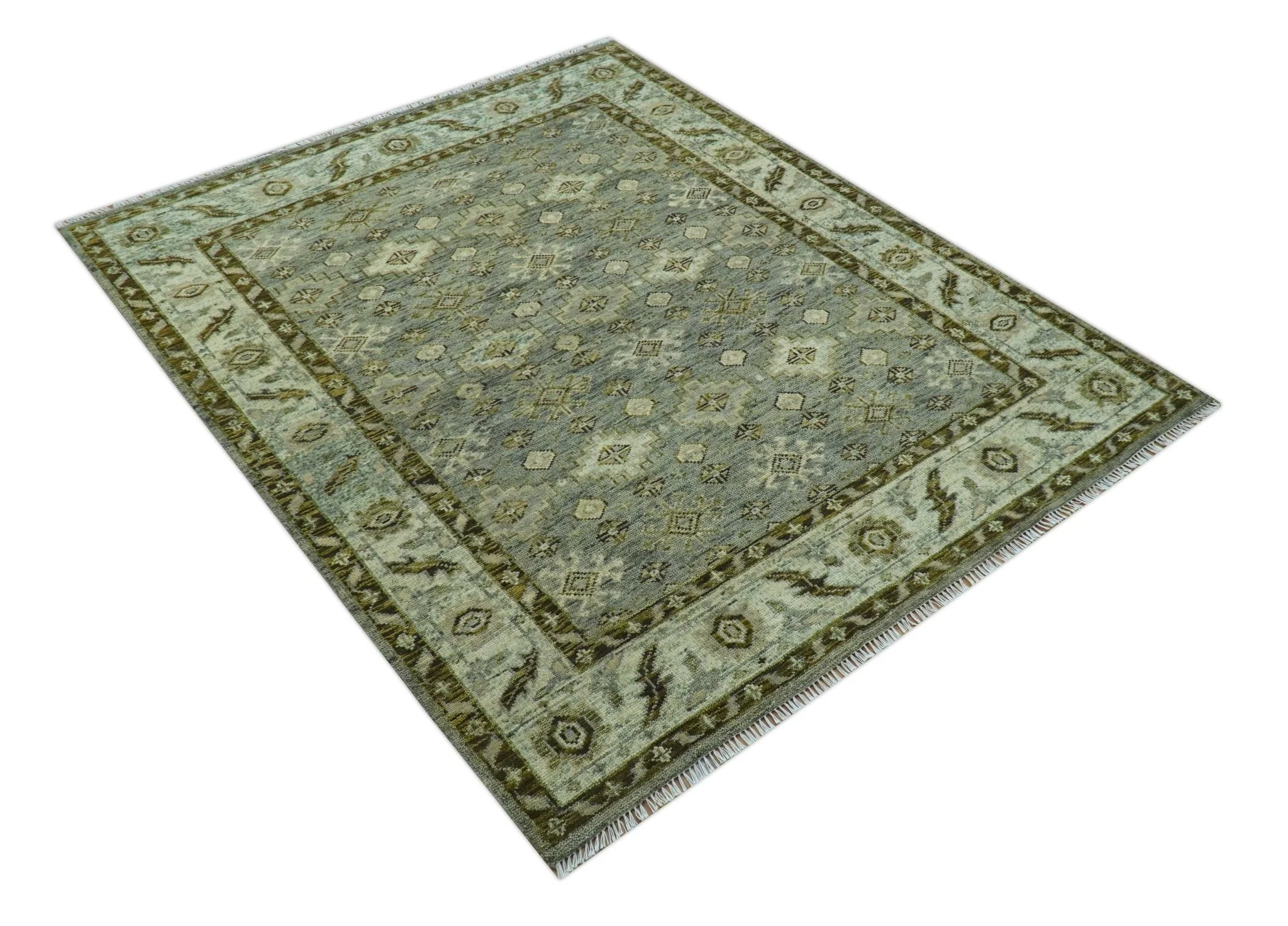 Custom Made Silver Traditional Heriz Design Hand Knotted wool area rug - Image 10