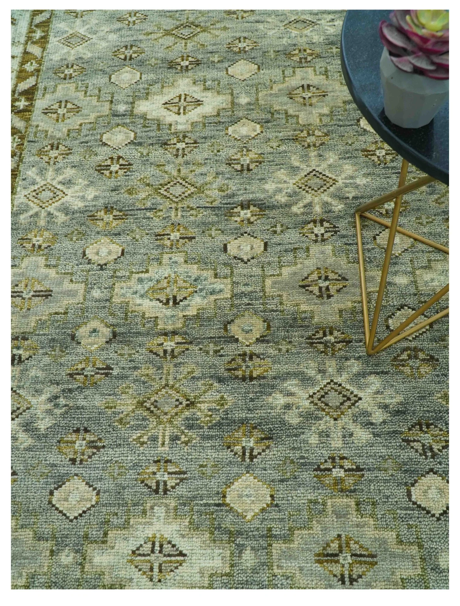Custom Made Silver Traditional Heriz Design Hand Knotted wool area rug - Image 2